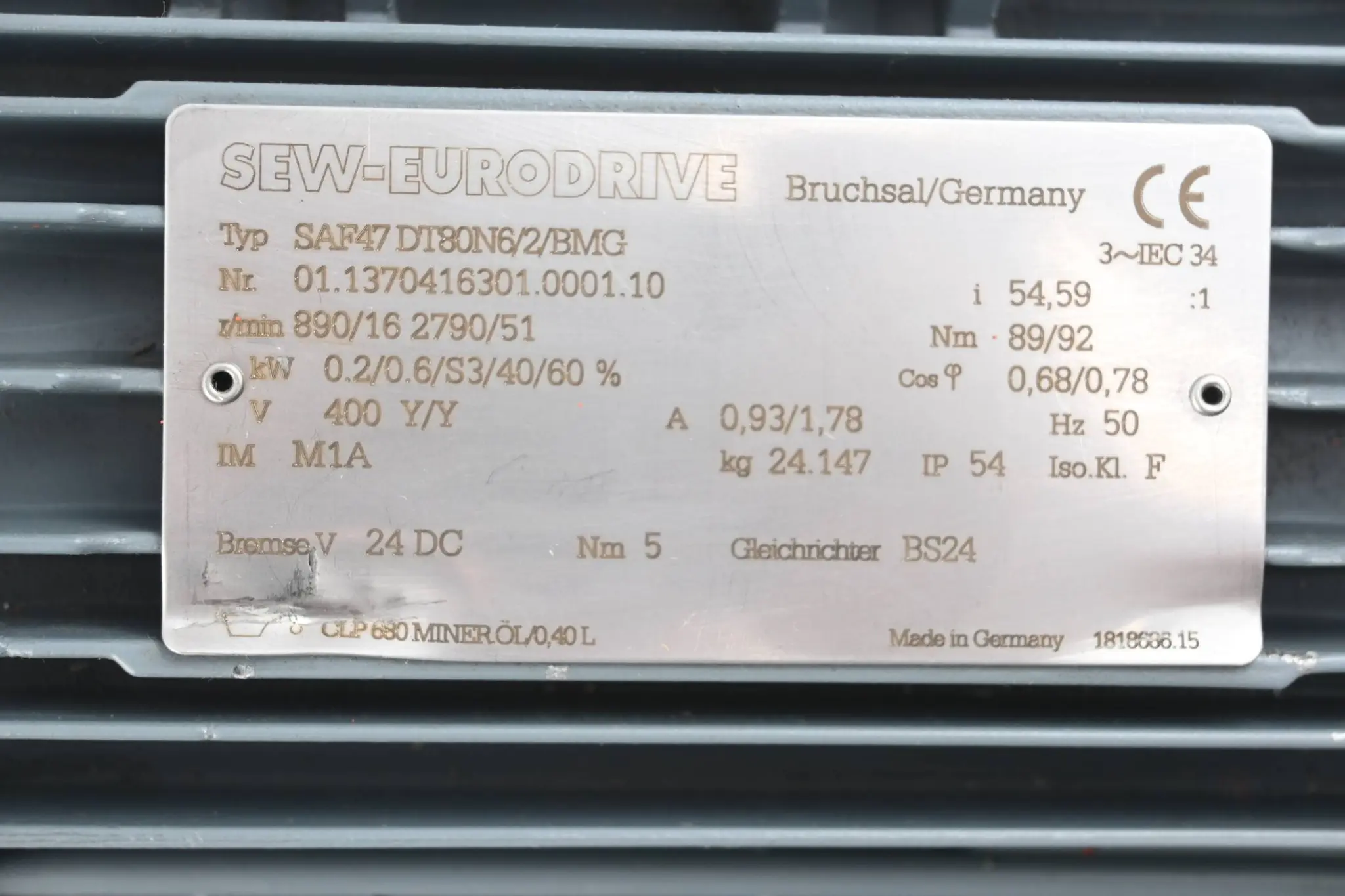 Produktfoto 1 von SEW Eurodrive Getriebemotor SAF47DT80N6/2/BMG ( SAF47 DT80N6/2/BMG )
