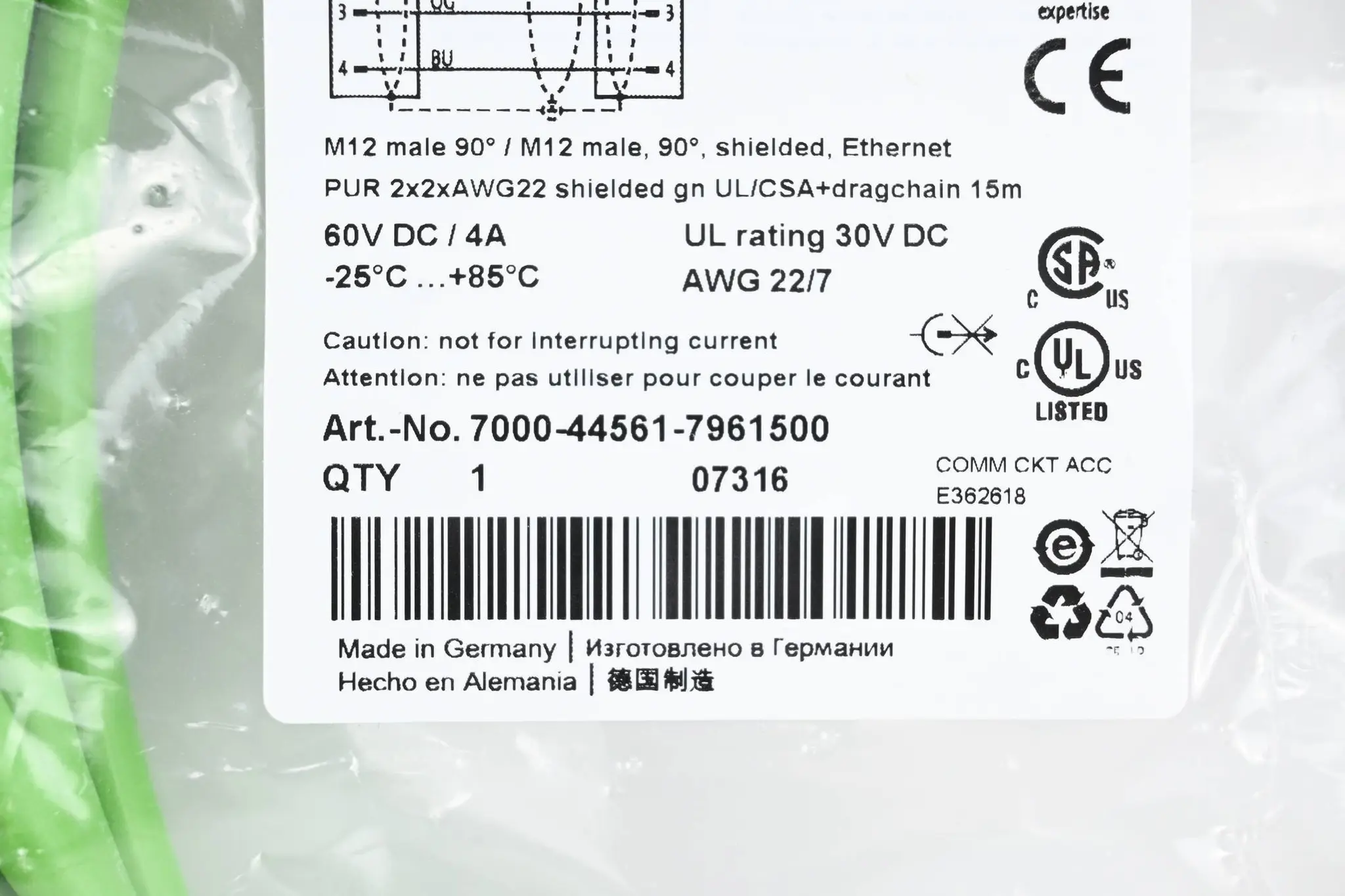 Produktfoto 1 von Murr Elektronik Verbindungskabel 7000-44561-7961500