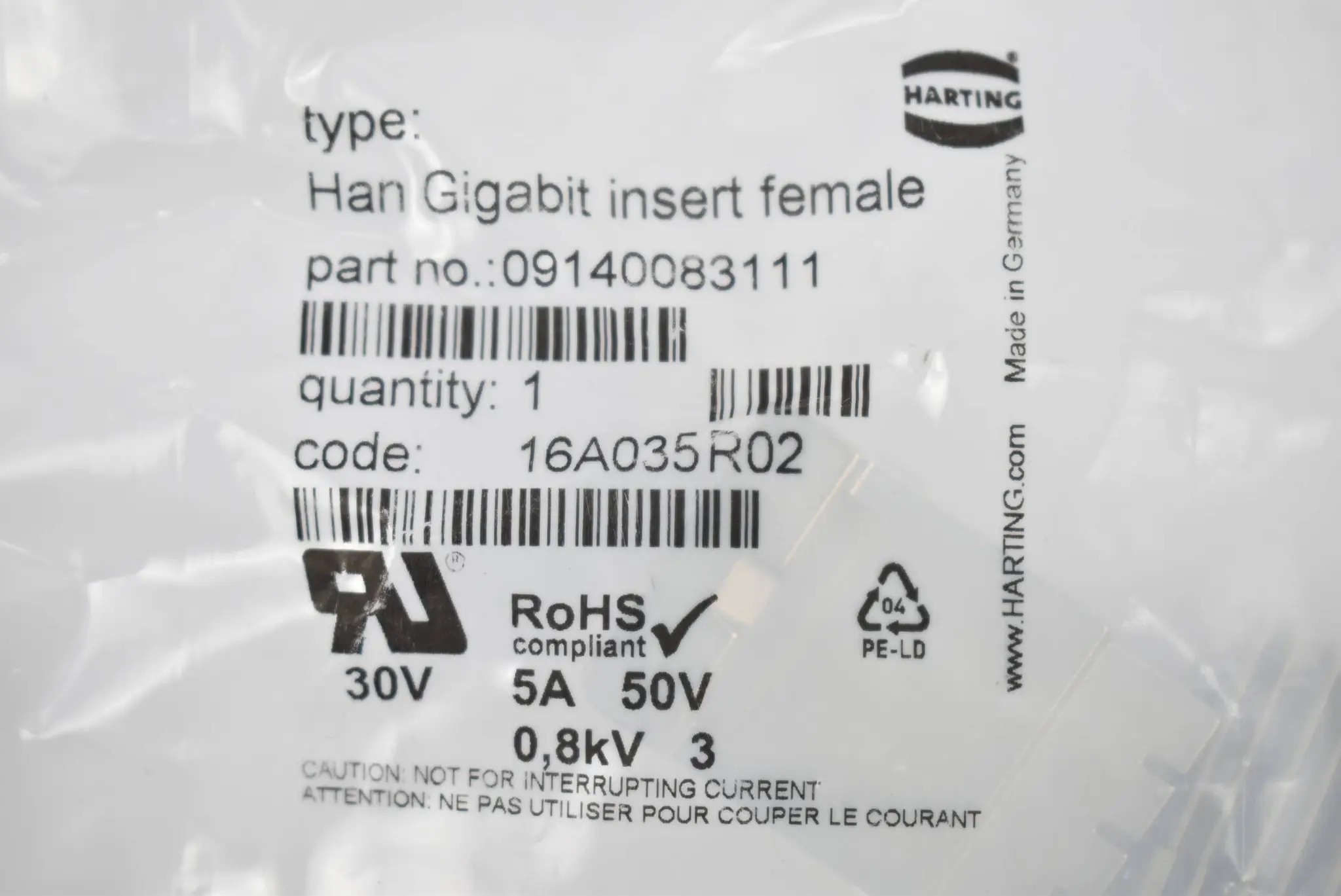 Produktfoto 1 von Harting Han Gigabit insert female 09140083111