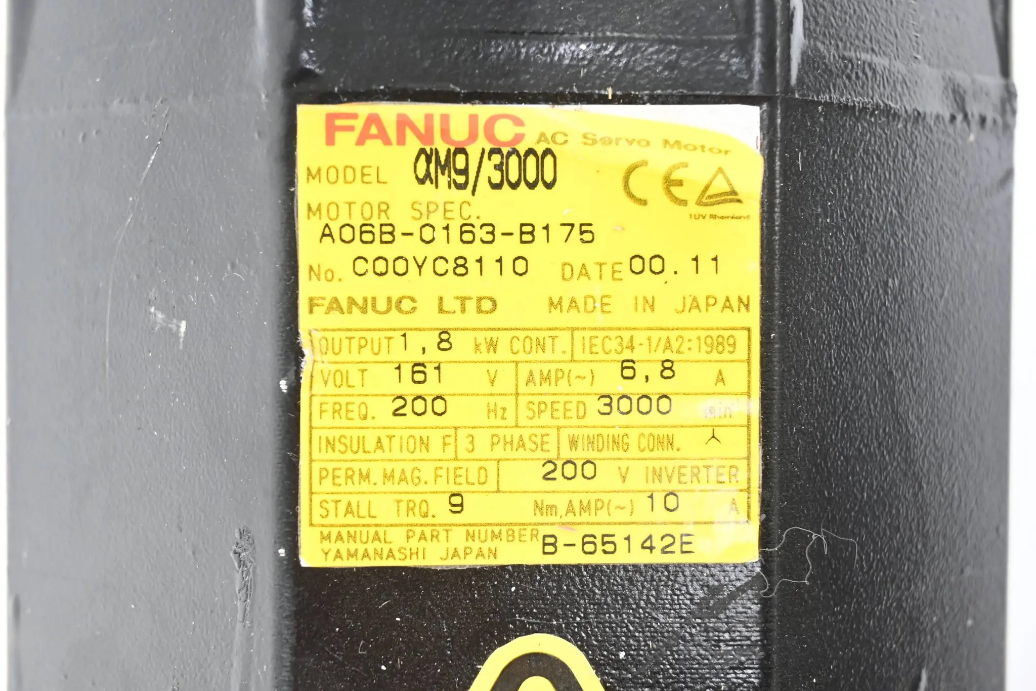 Produktfoto 1 von Fanuc AC Servomotor A06B-0163-B175 ( 1.8kW 6.8A 3000/min )
