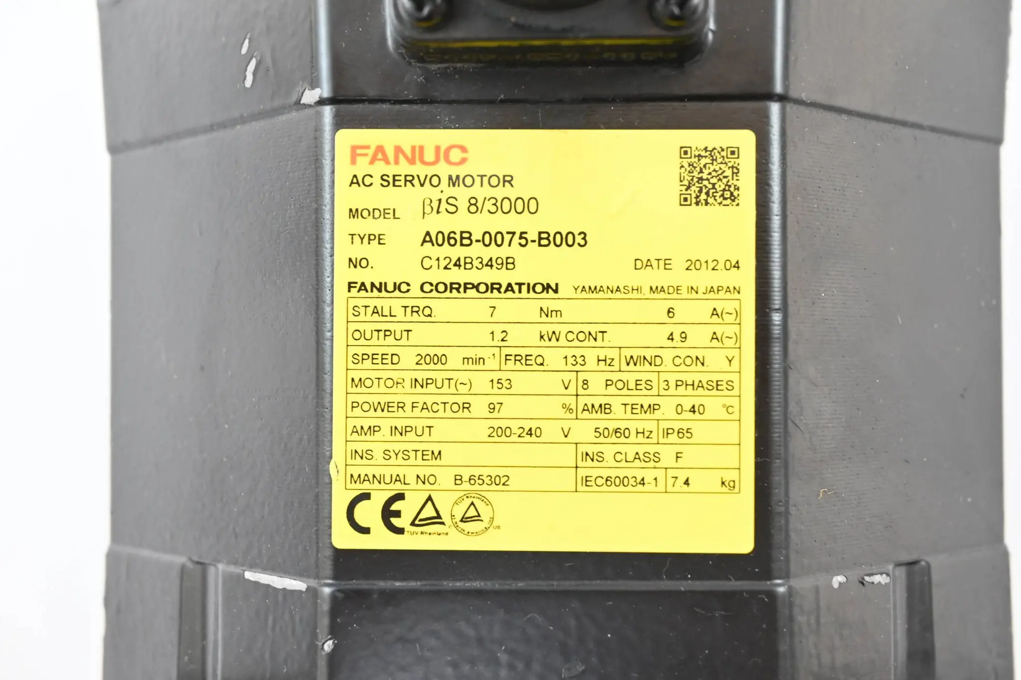 Produktfoto 1 von Fanuc AC Servomotor ßiS 8/3000 / A06B-0075-B003 inkl. pulsecoder A860-2020-T301
