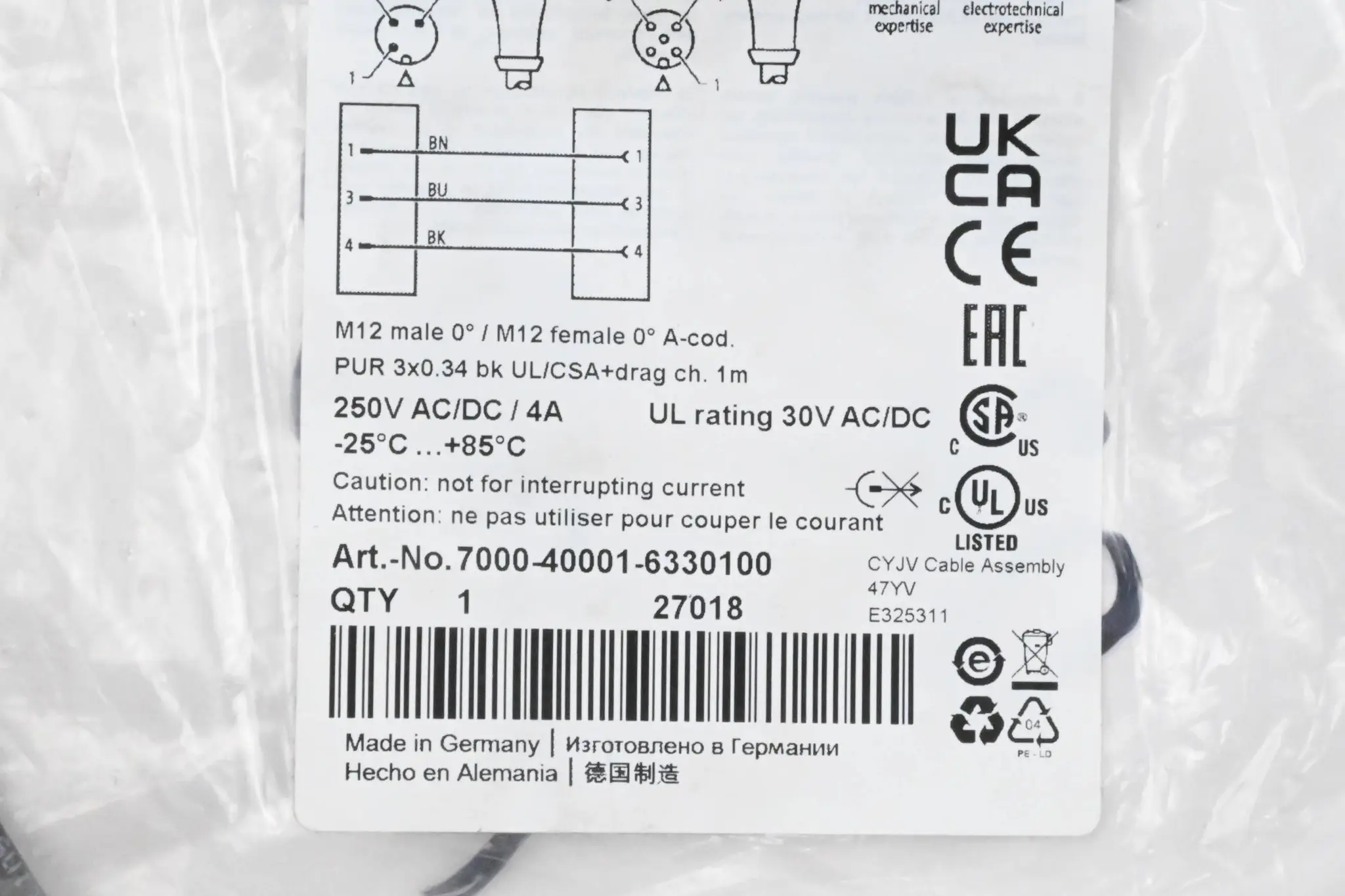 Produktfoto 1 von Murr Elektronik Steckverbinder 7000-40001-6330100 1m