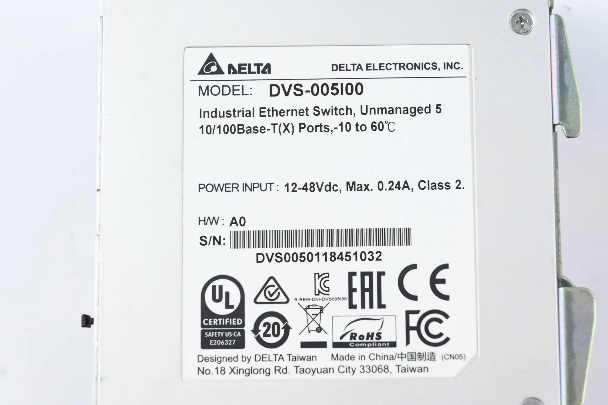 Produktfoto 1 von Delta electronics industrial ethernet switch DVS-005I00