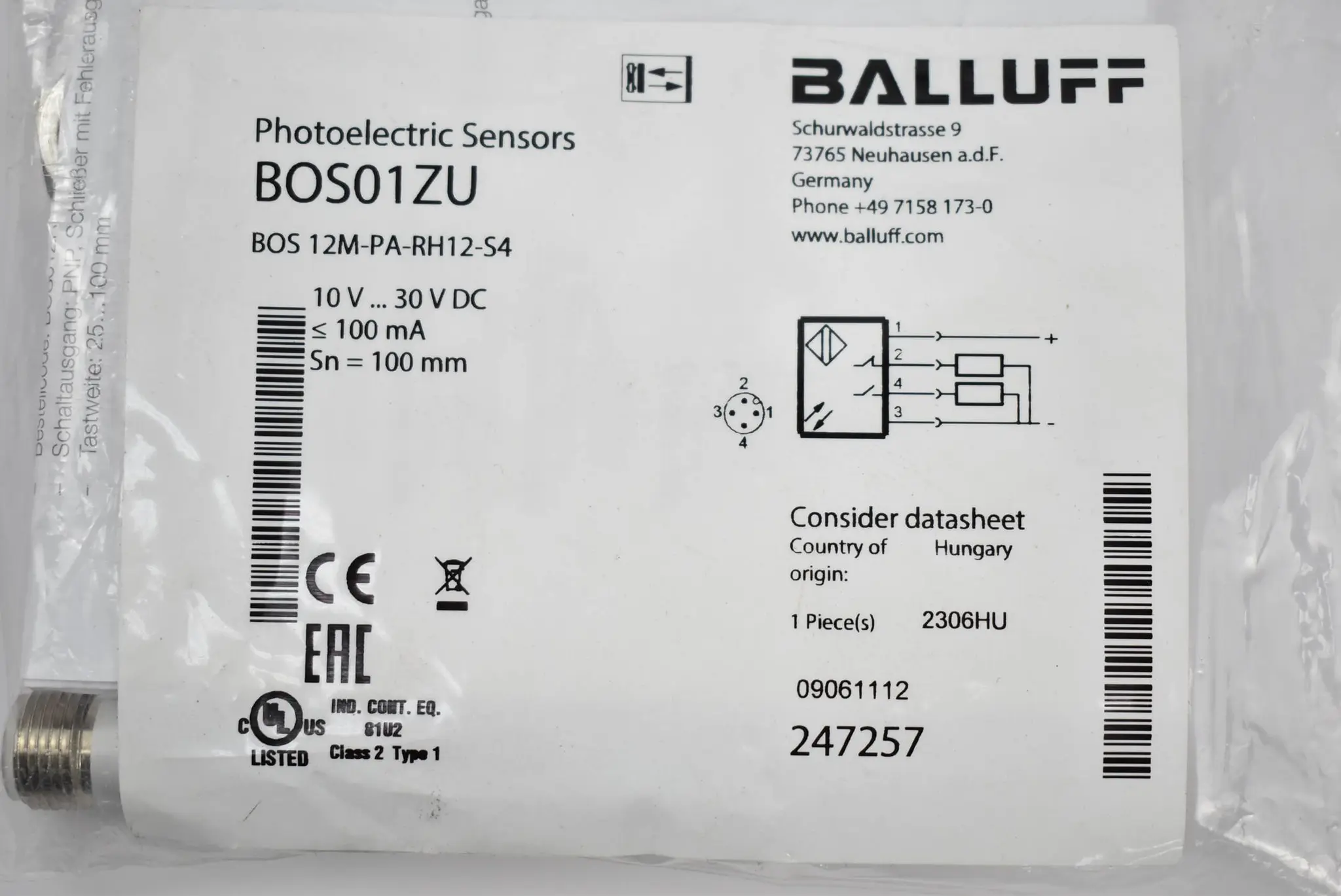 Produktfoto 1 von Balluff Photoelectric Sensor BOS01ZU ( BOS 12M-PA-RH12-S4 )