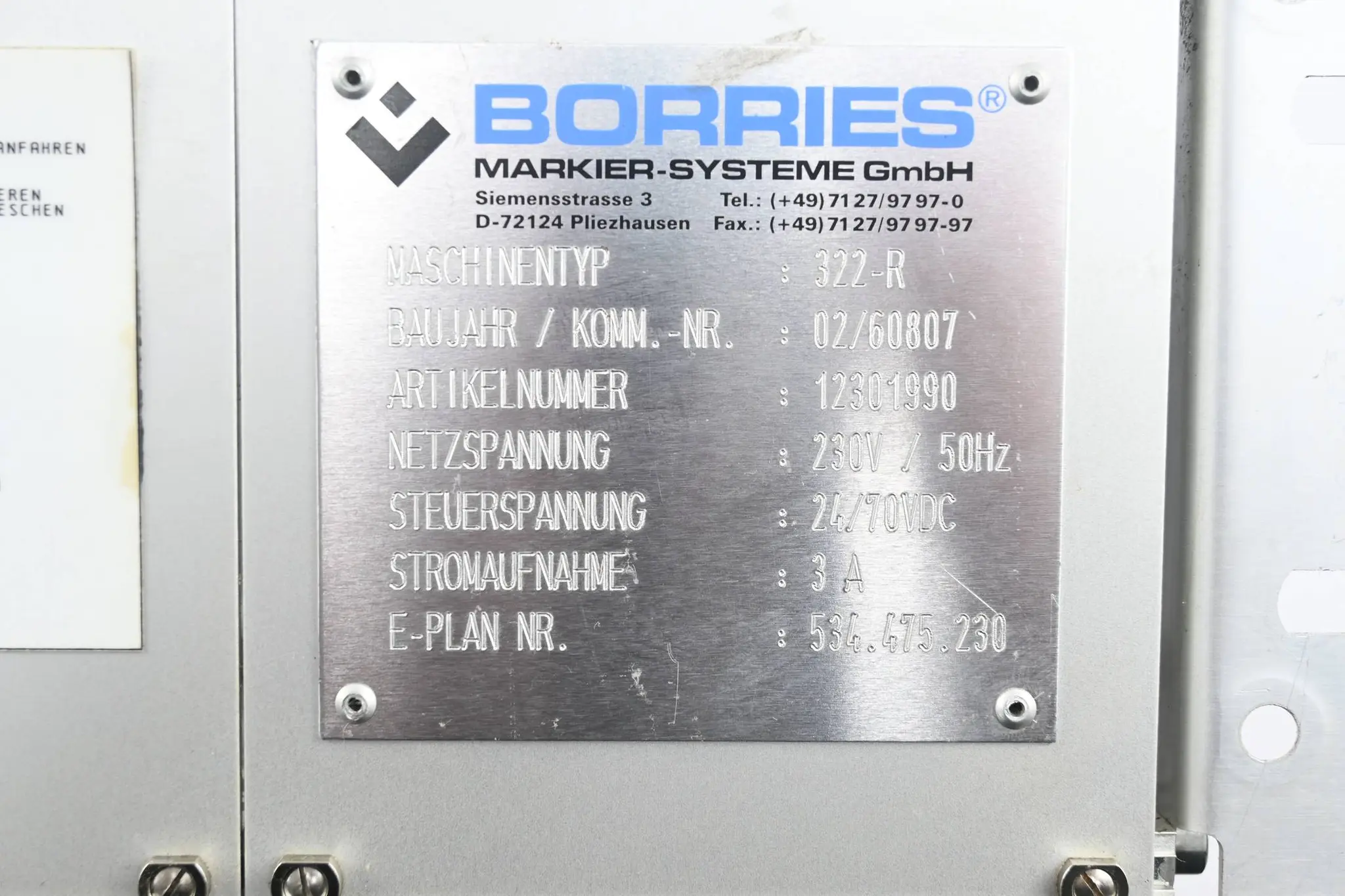 Produktfoto 1 von Borries Markier-Systeme 322-R ( 12301990 ) SYS84TE/19"/BO3
