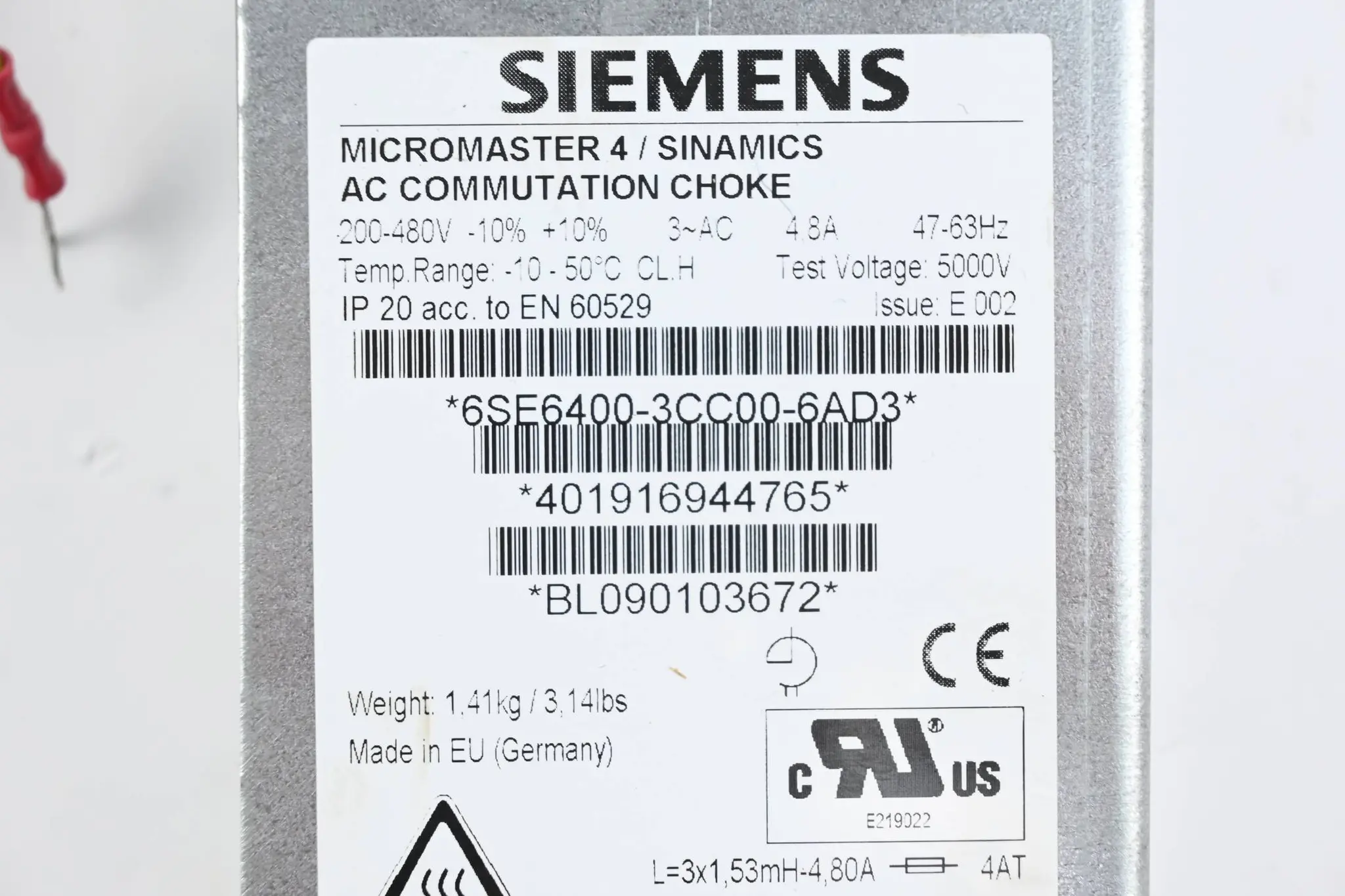 Produktfoto 1 von Siemens Kommutierungsdrossel 6SE6400-3CC00-6AD3 ( 6SE6 400-3CC00-6AD3 )