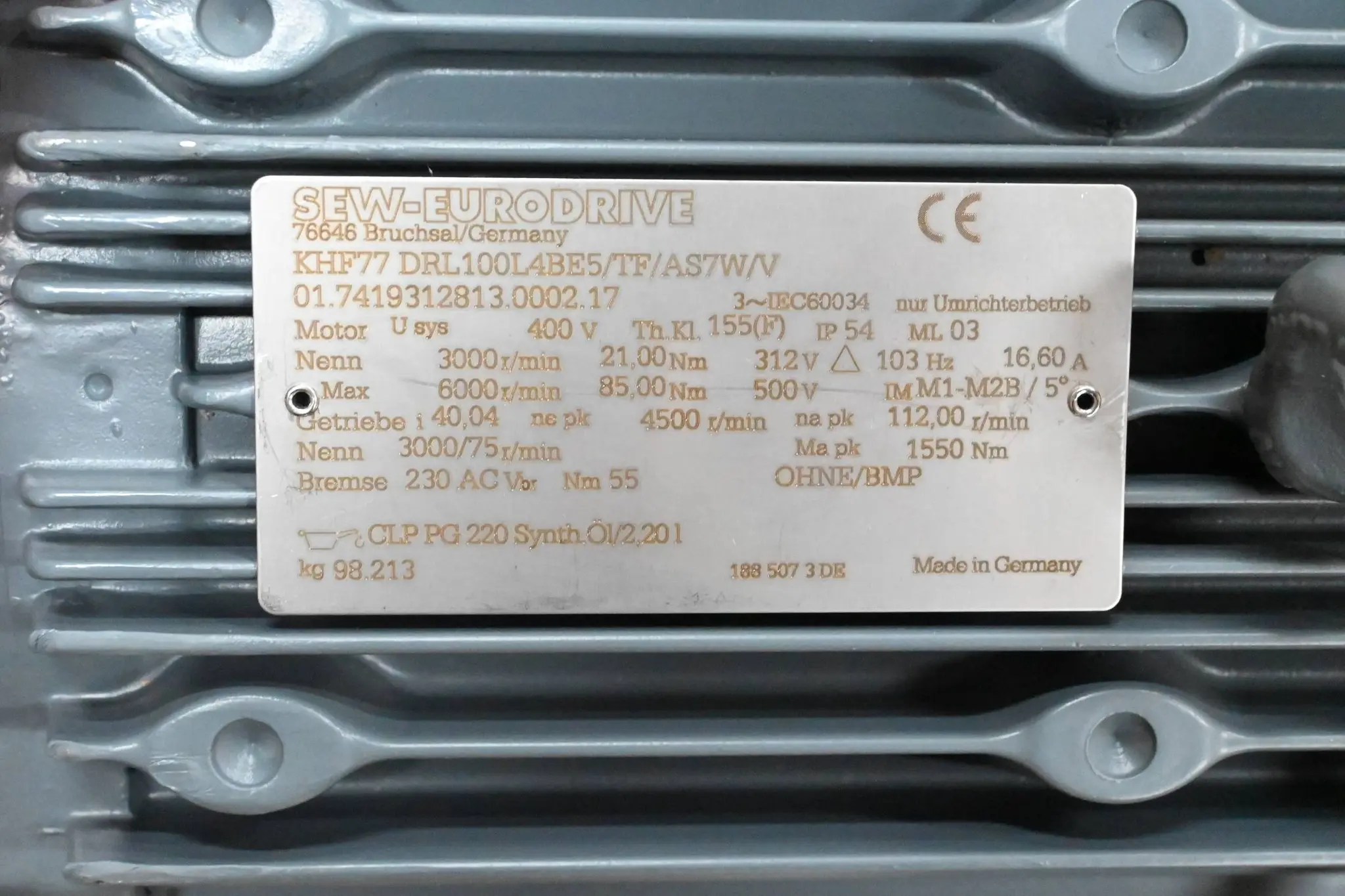 Produktfoto 1 von SEW-Eurodrive Getriebemotor KHF77 DRL100L4BE5/TF/AS7W/V inkl. SEW Lüfter V100
