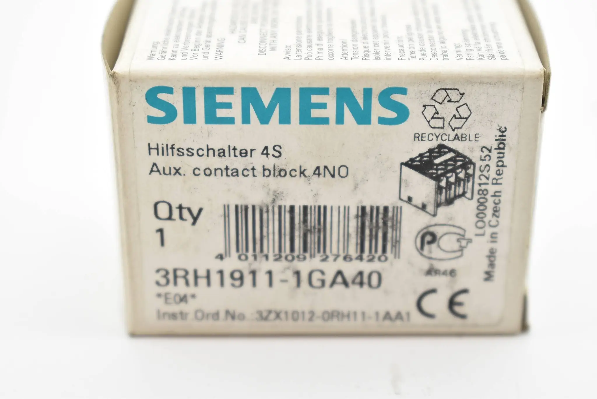 Produktfoto 1 von Siemens Hilfsschalterblock 4S 3RH1911-1GA40 ( 3RH1 911-1GA40 ) E.4