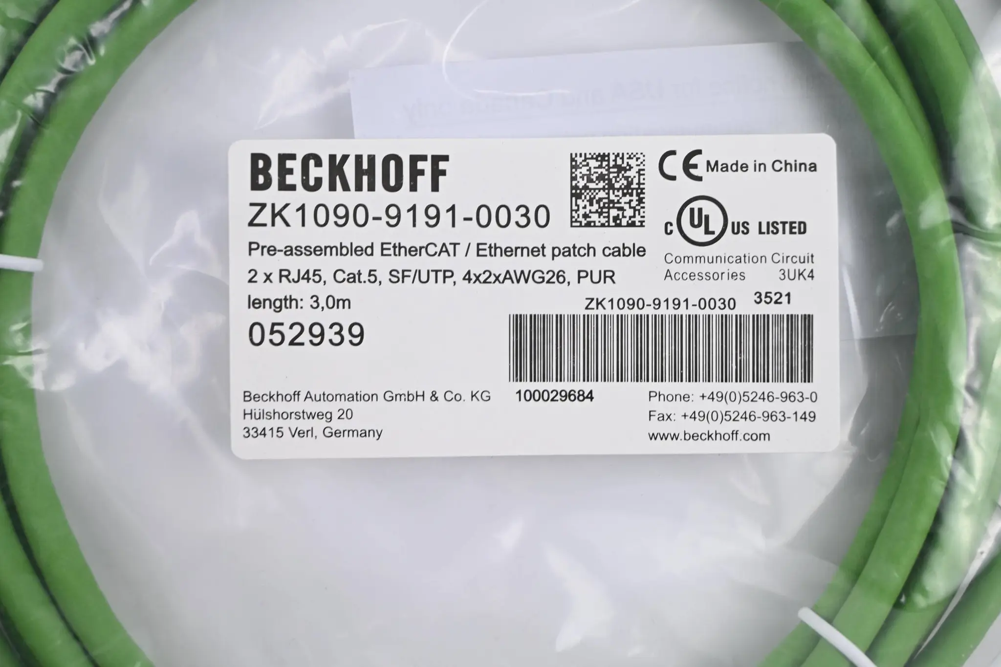 Produktfoto 1 von Beckhoff EtherCAT-/Ethernet-Leitung ZK1090-9191-0030 ( 3,0m )