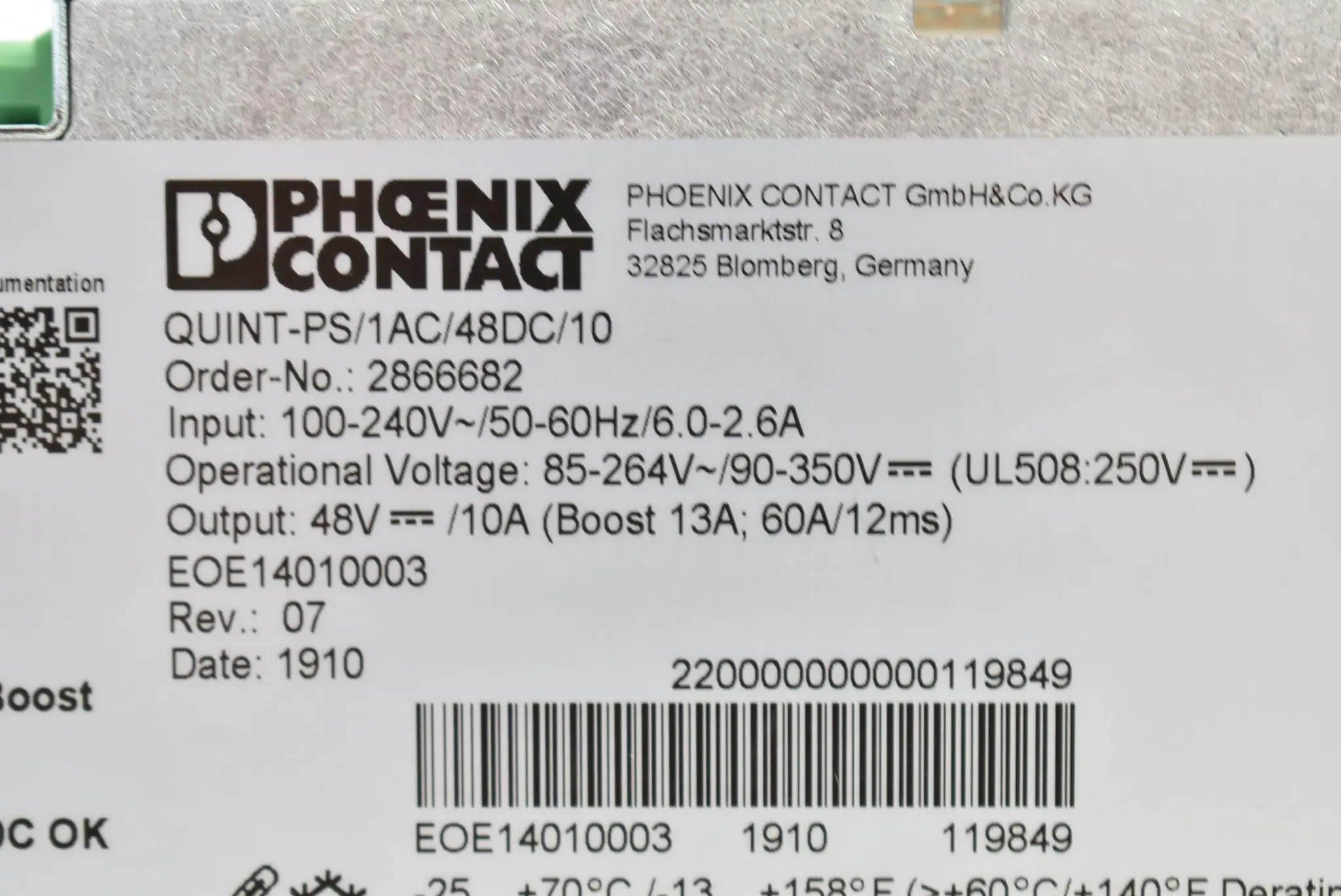 Produktfoto 1 von Phoenix Contact Stromversorgung QUINT-PS/1AC/48DC/10 ( 2866682 )