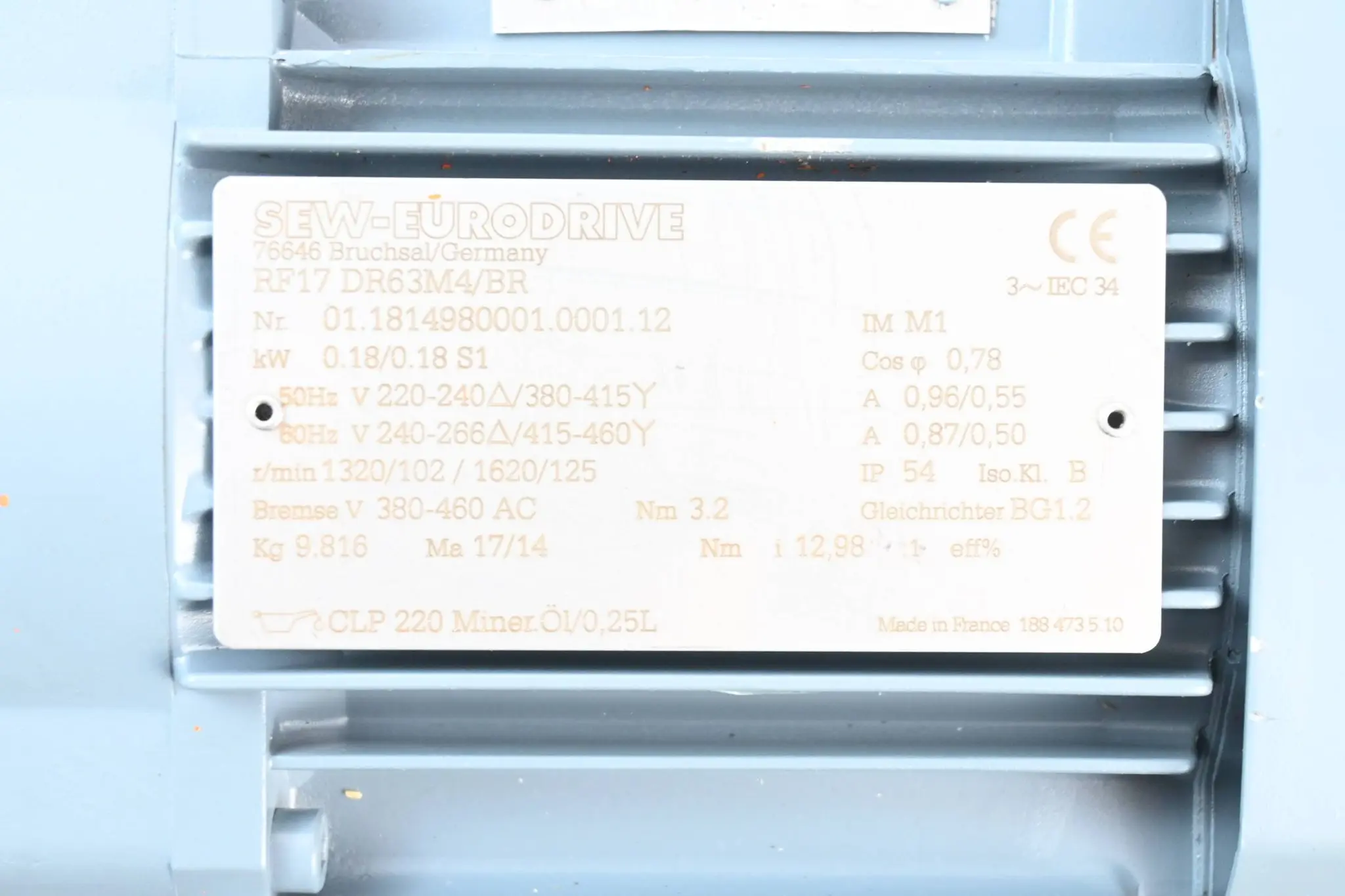 Produktfoto 1 von SEW-Eurodrive 3~ Getriebemotor RF17 DR63M4/BR ( RF17DR63M4/BR )
