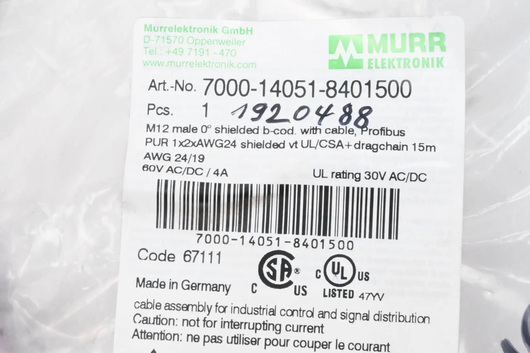 Produktfoto 1 von Murr Elektronik Steckverbinder 7000-14051-8401500 15m