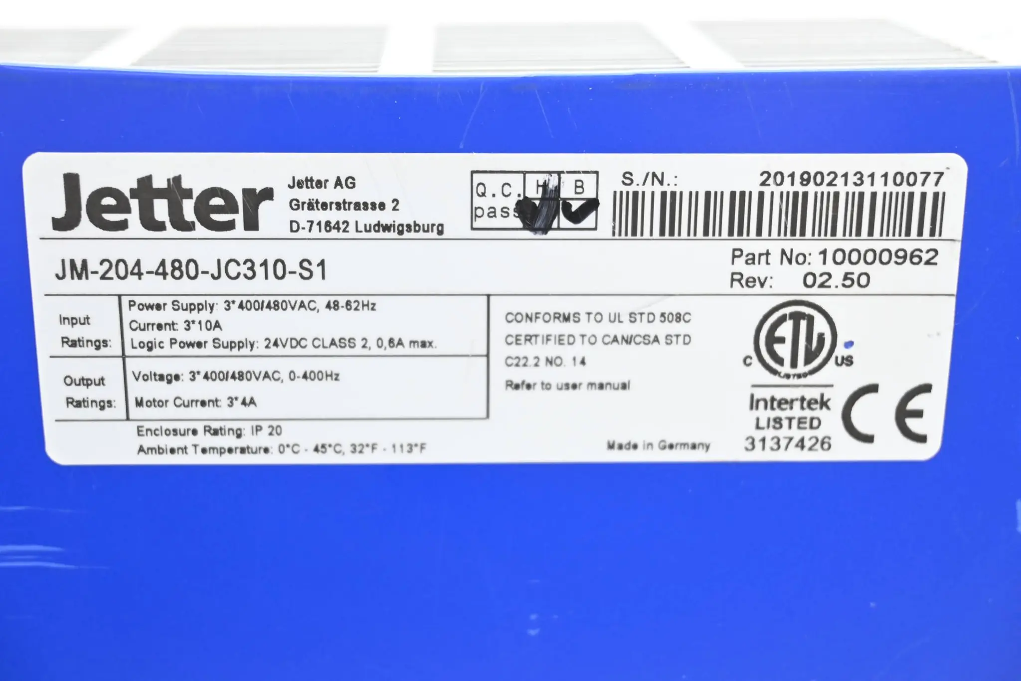 Produktfoto 1 von Jetter Servoumrichter JM-204-480-JC310-S1 ( 10000962 )