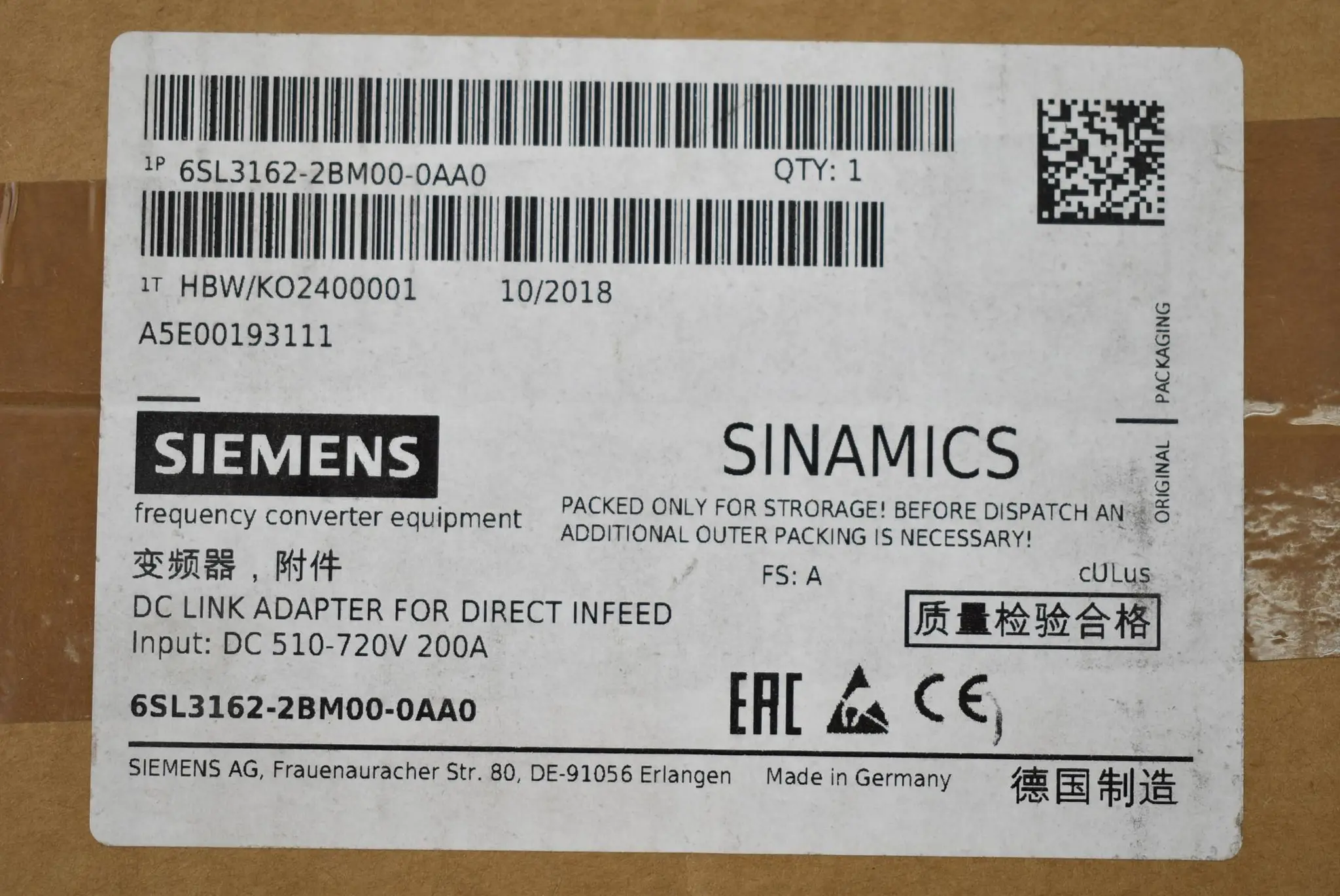Produktfoto 1 von Siemens Sinamics 6SL3162-2BM00-0AA0 ( 6SL3 162-2BM00-0AA0 )