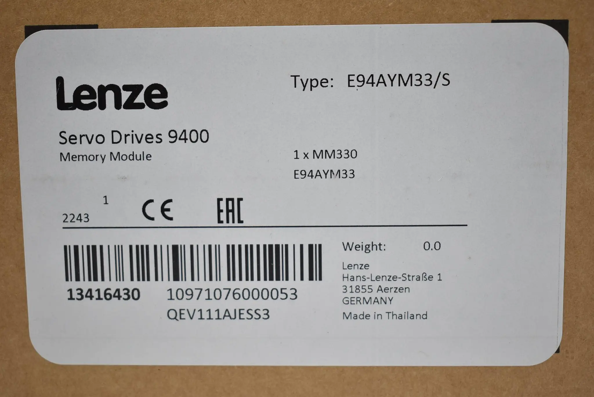 Produktfoto 1 von Lenze Servo Drives 9400 Memory Module E94AYM33/S