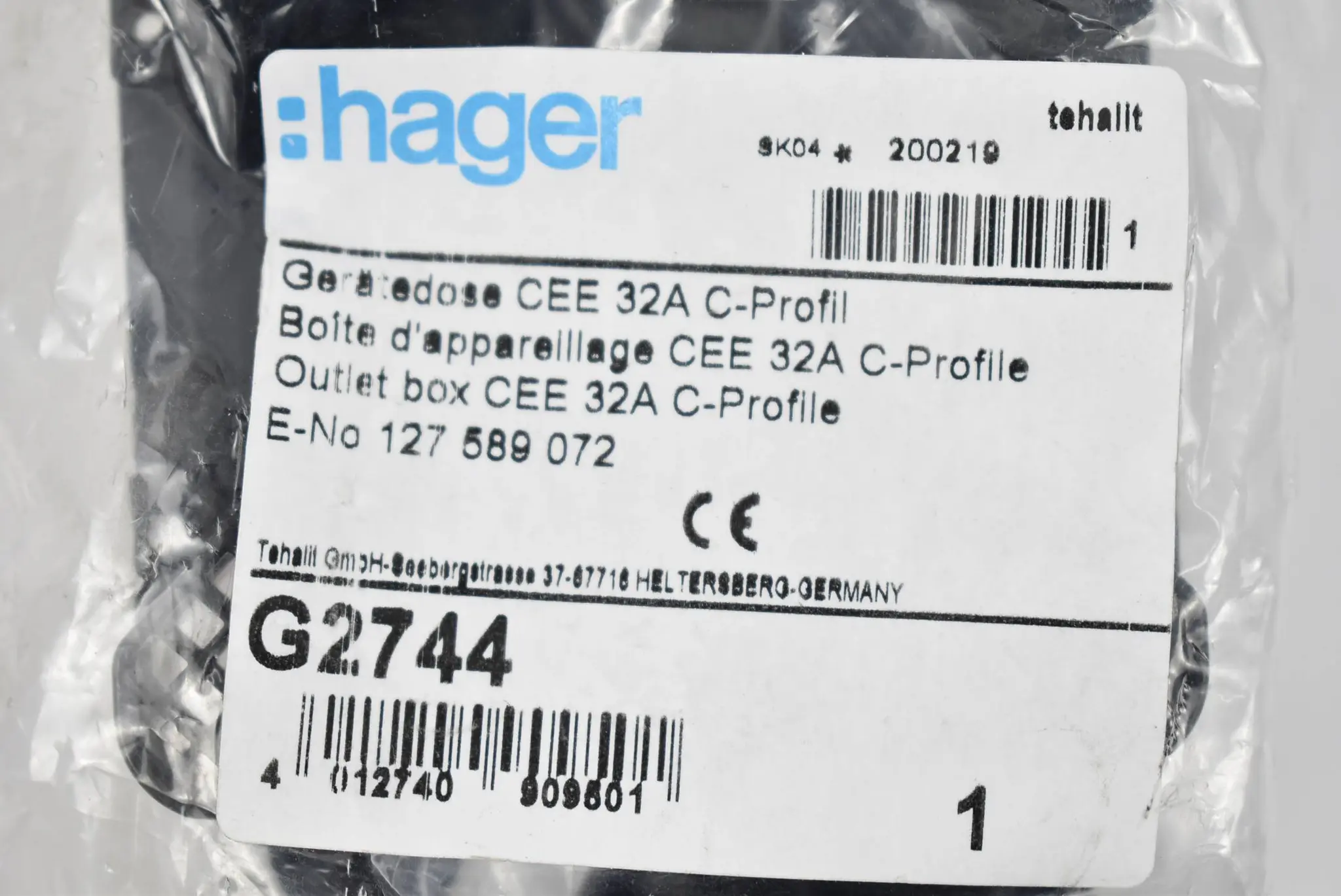 Produktfoto 1 von Hager Geräteeinbaudose CEE 32A C-Profil G2744