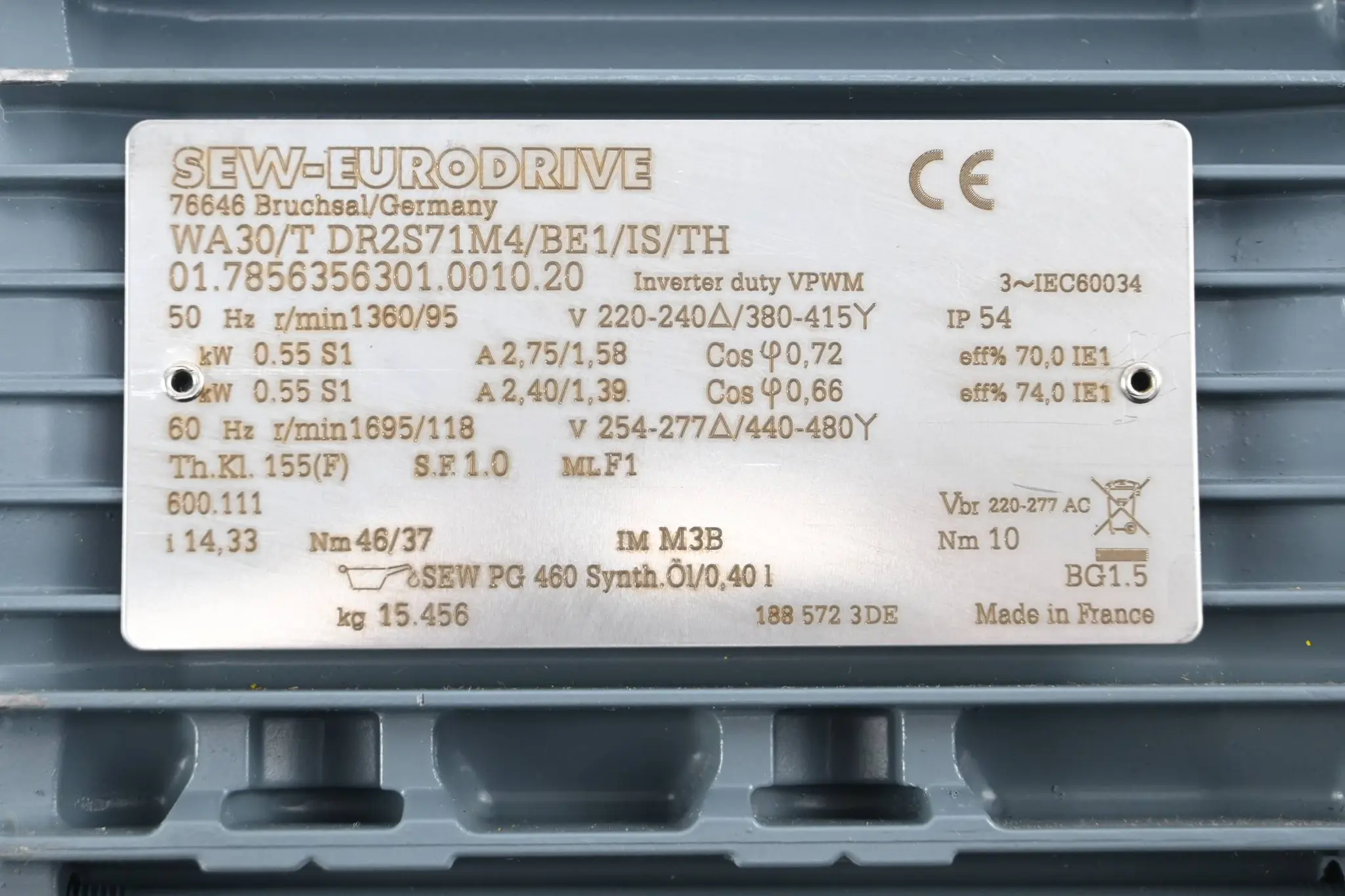 Produktfoto 1 von SEW-Eurodrive Getriebemotor WA30/T DR2S71M4/BE1/IS/TH