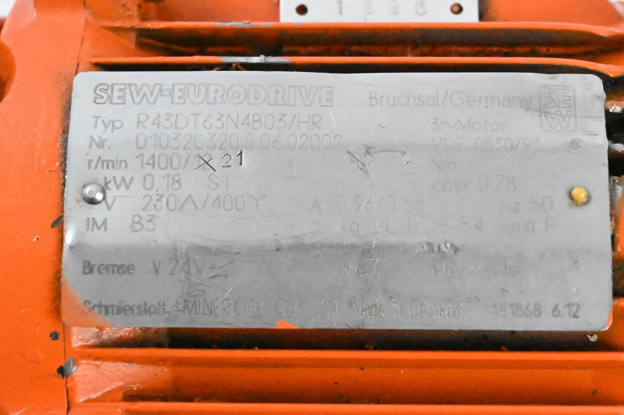 Produktfoto 1 von SEW-Eurodrive 3~ Motor R43DT63N4B03/HR ( R43 DT63N4B03/HR ) 0,18 kW / 230/400 V