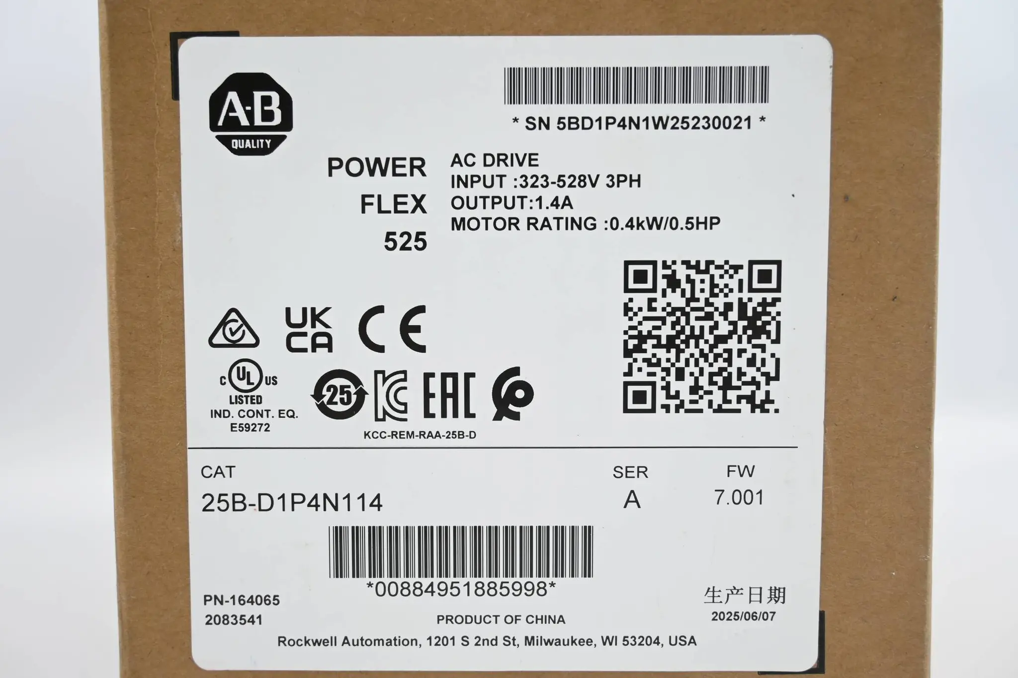 Produktfoto 1 von Allen-Bradley PowerFlex525 25B-D1P4N114 ( Ser. A ) 0,4 kW