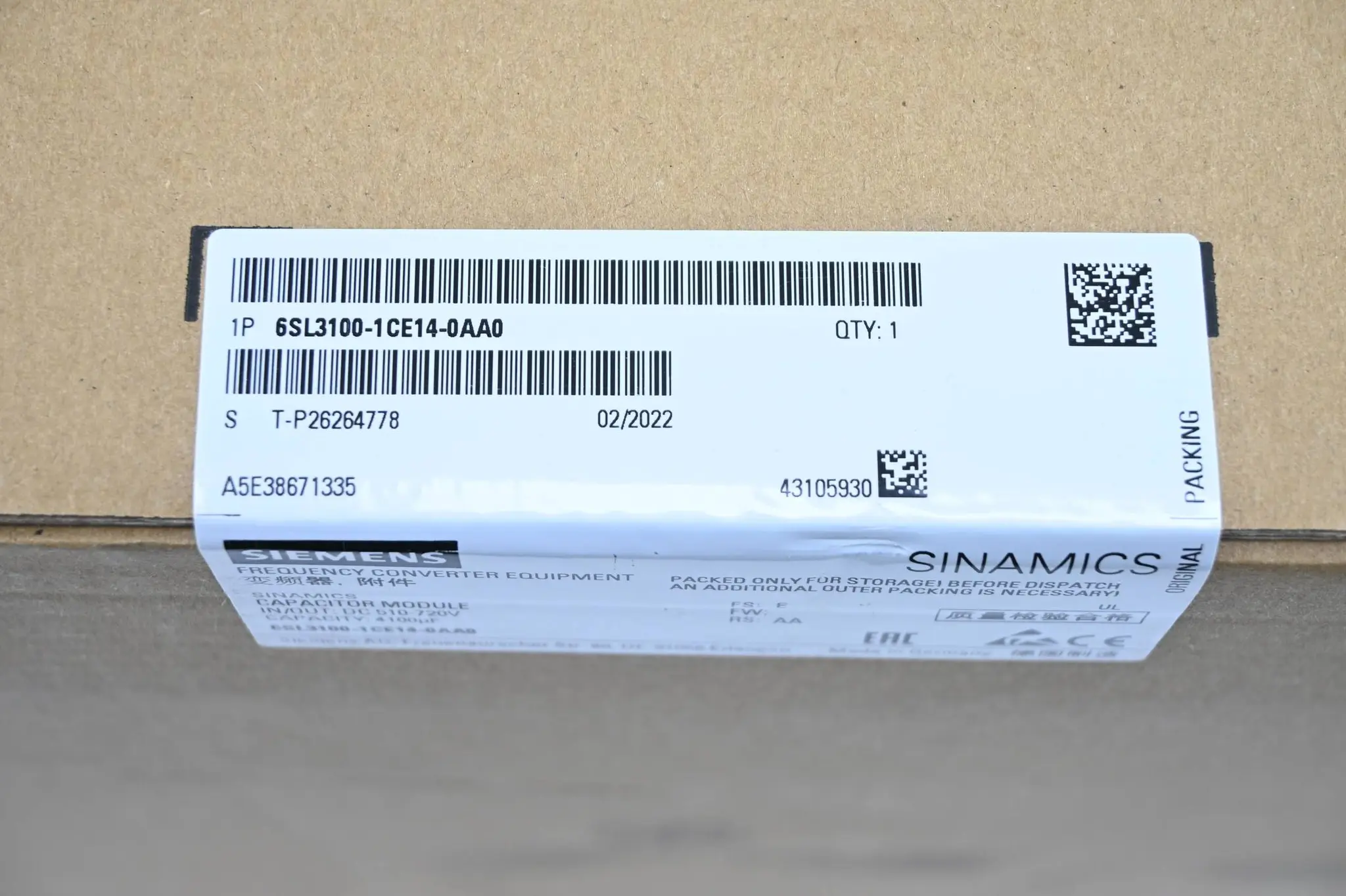 Produktfoto 1 von Siemens Sinamics Capacitor Modul 6SL3100-1CE14-0AA0 ( 6SL3 100-1CE14-0AA0 ) E. E