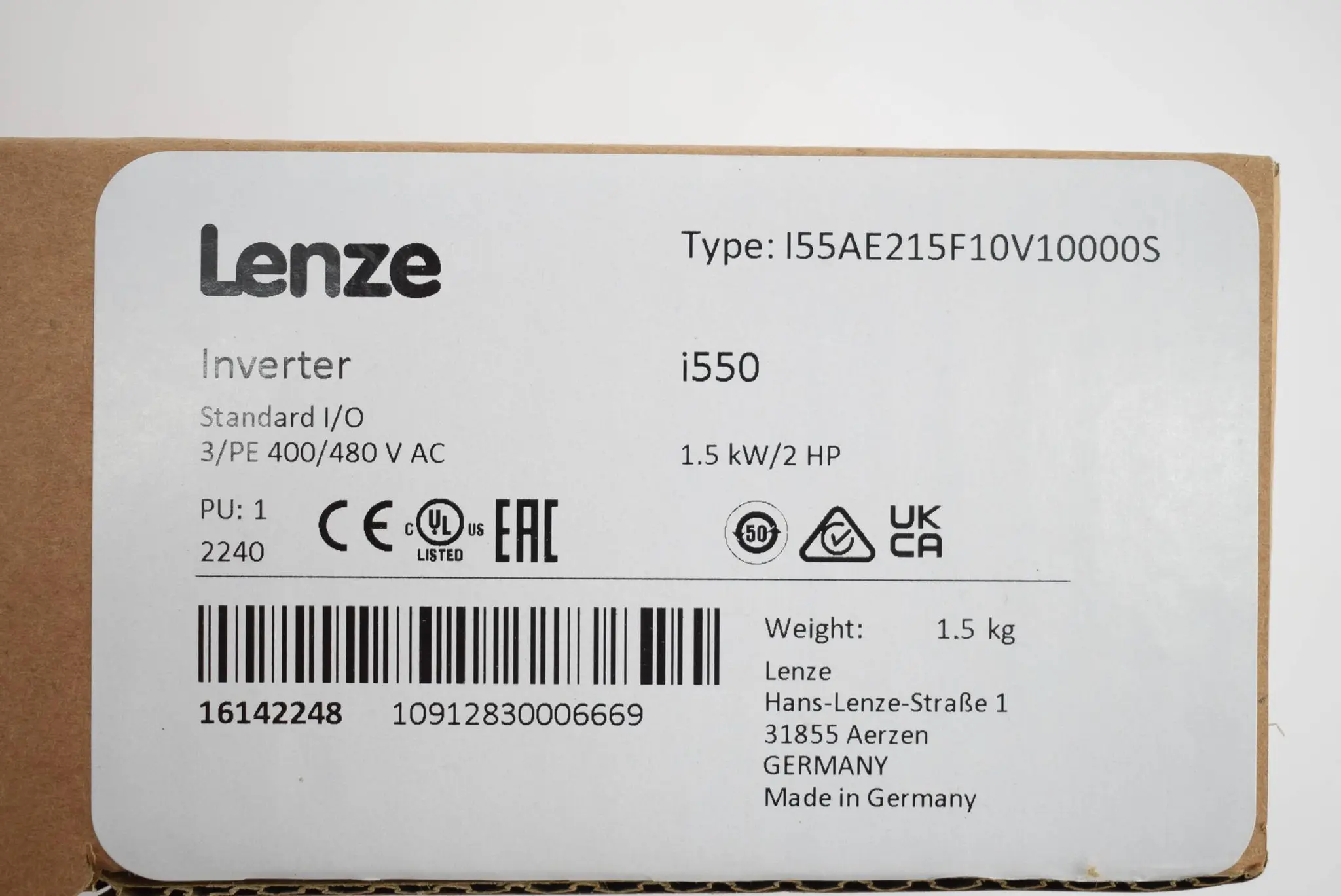 Produktfoto 1 von Lenze Inverter i550 1,5kW 2 HP 400/480 V AC I55AE215F10V10000S