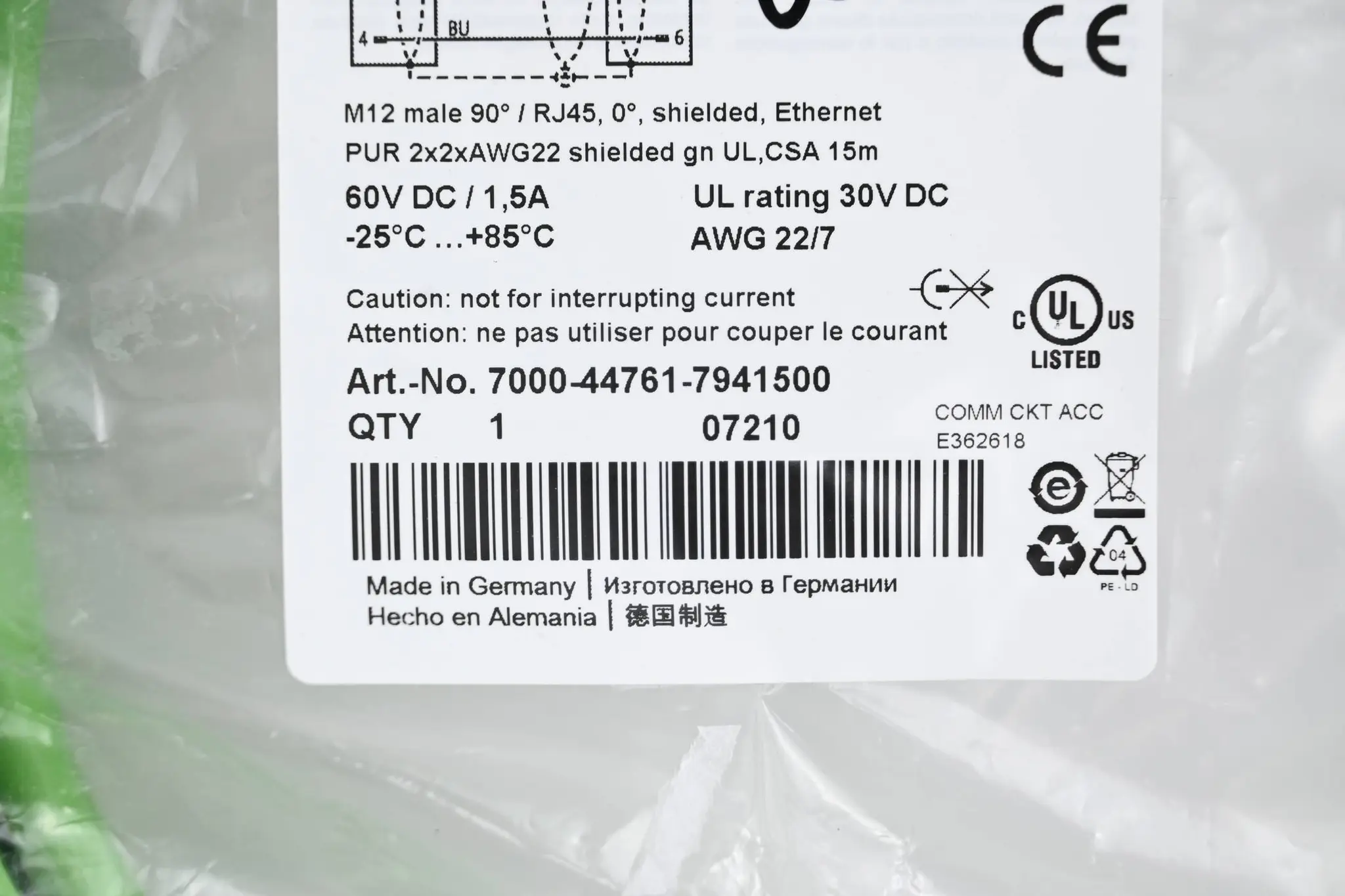 Produktfoto 1 von Murr Elektronik Verbindungskabel 7000-44761-7941500 ( 07210 ) 15m