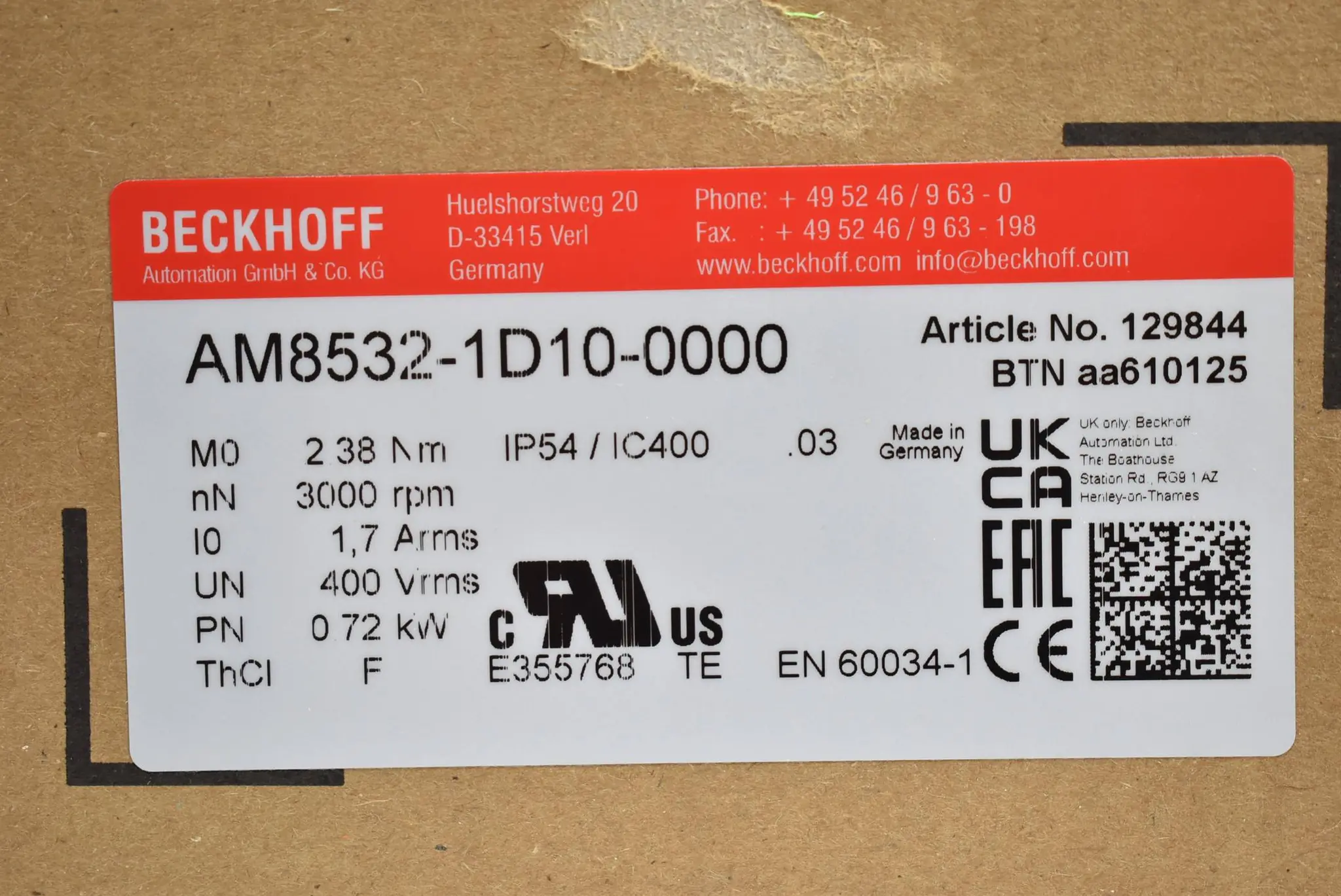 Produktfoto 1 von Beckhoff Servomotor AM8532-1D10-0000