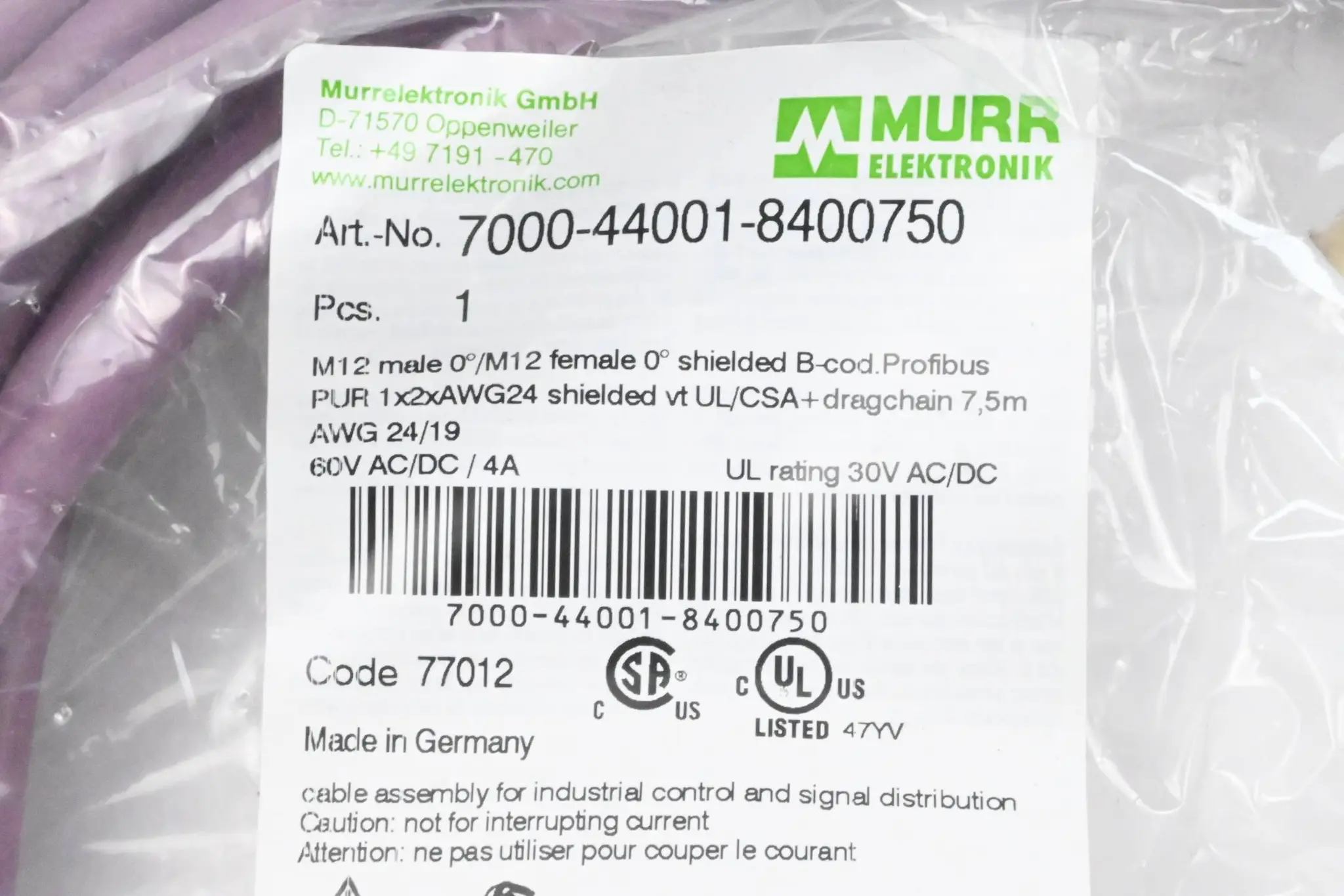 Produktfoto 1 von Murr Elektronik Steckverbinder 7000-44001-8400750 7,5m