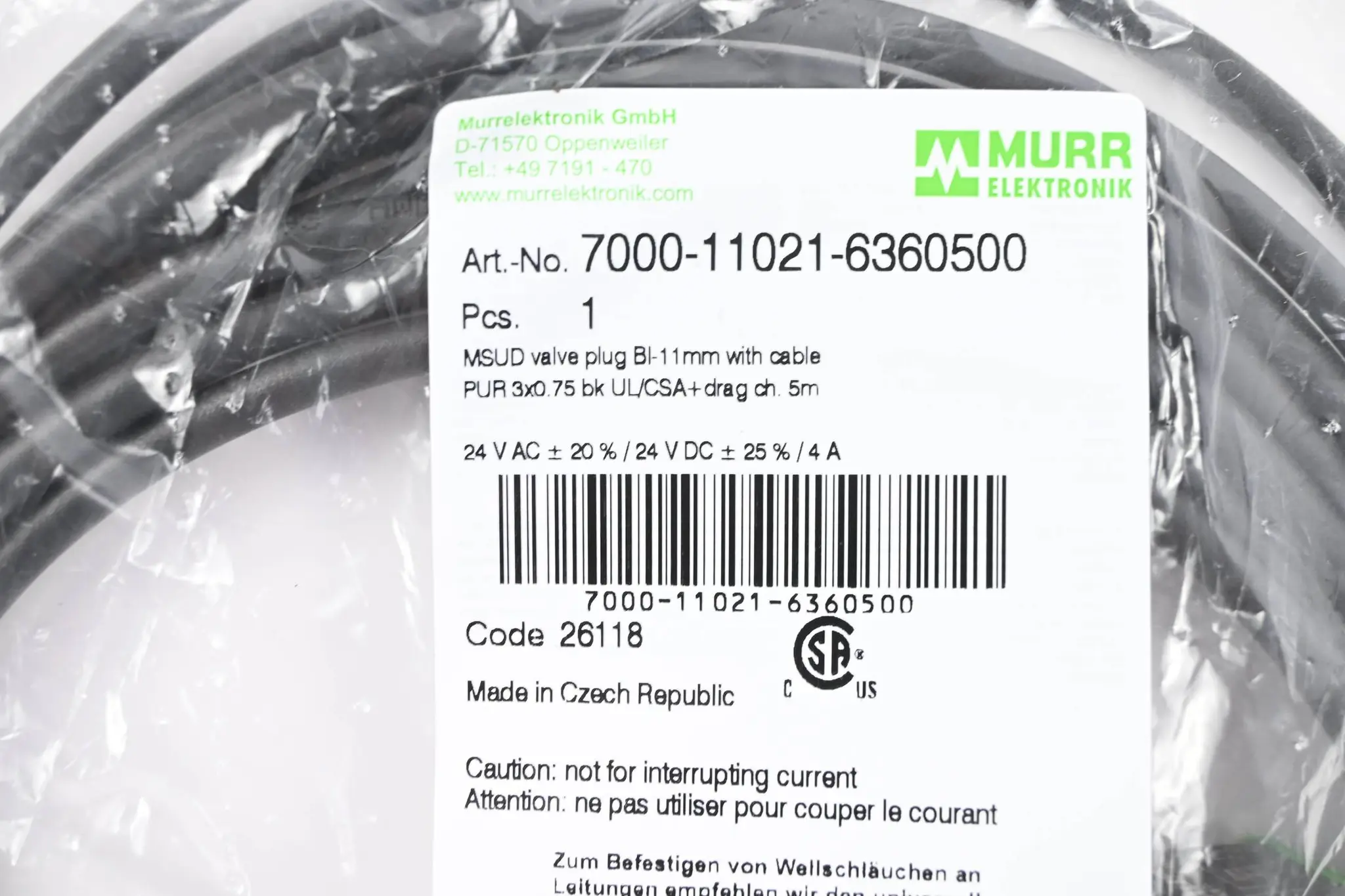 Produktfoto 1 von Murr Elektronik Ventilstecker mit freiem Leitungsende 7000-11021-6360500 ( 5m )