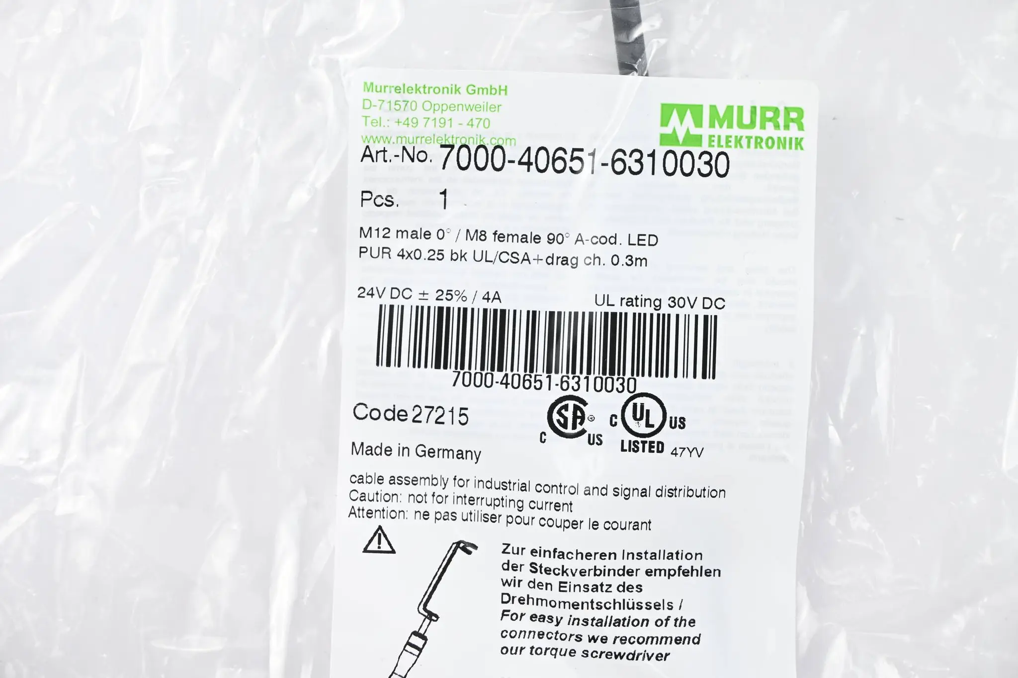 Produktfoto 1 von Murr Elektronik Verbindungskabel 7000-40651-6310030