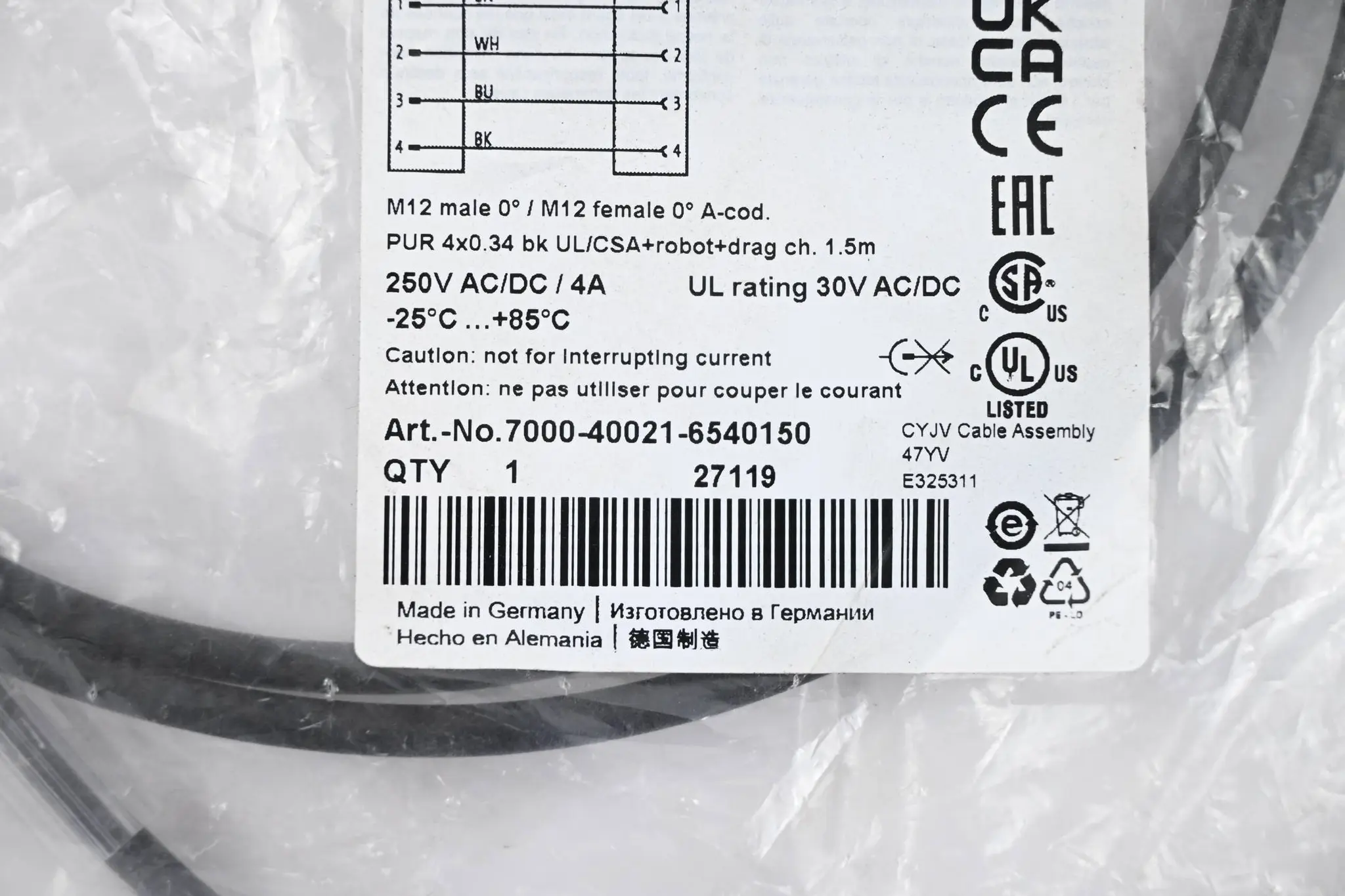 Produktfoto 1 von Murr Elektronik Sensor-/Aktor-Verbindungskabel 7000-40021-6540150