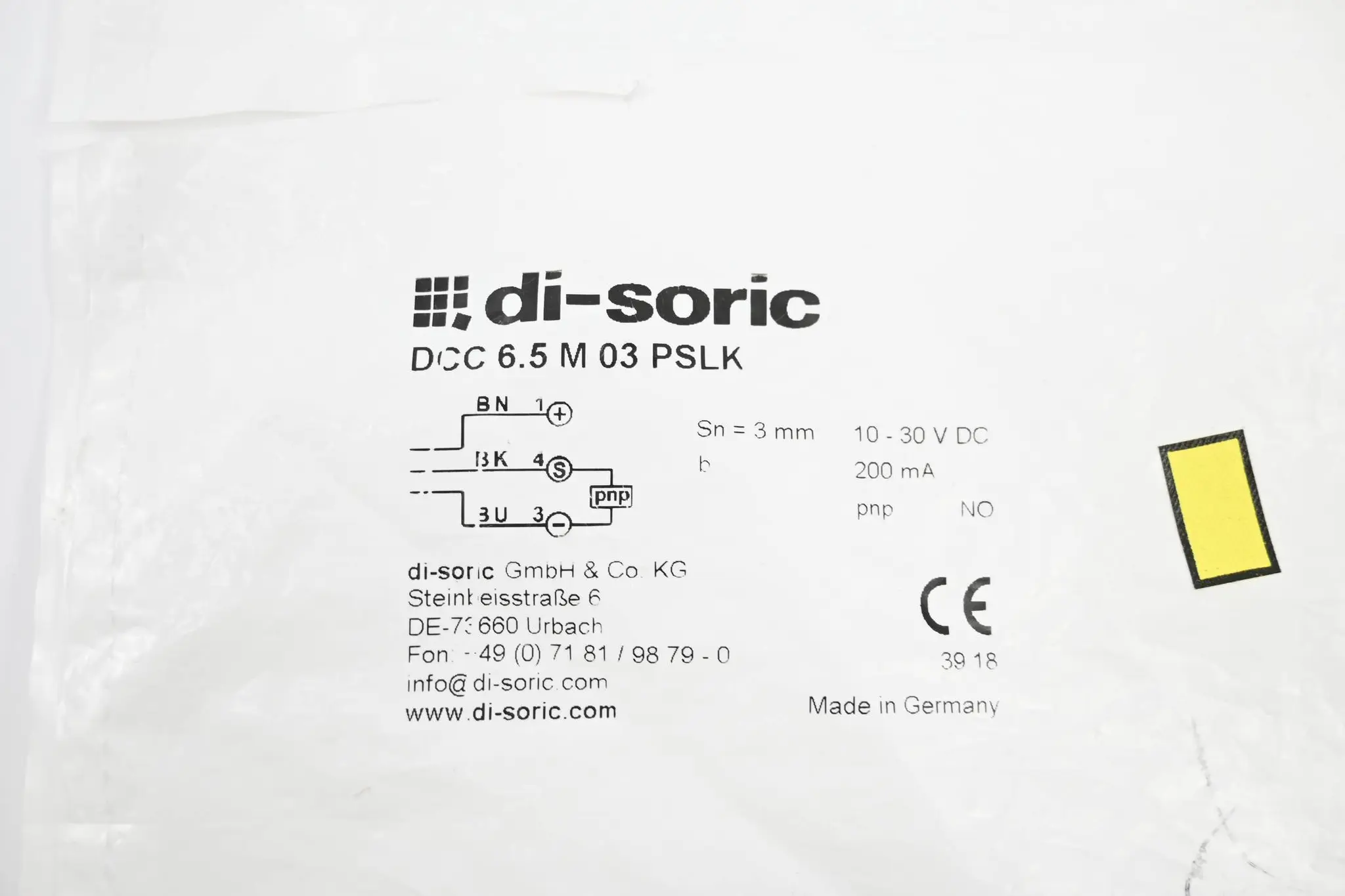 Produktfoto 1 von di-soric Induktiver-Näherungsschalter DCC 6.5 M 03 PSLK