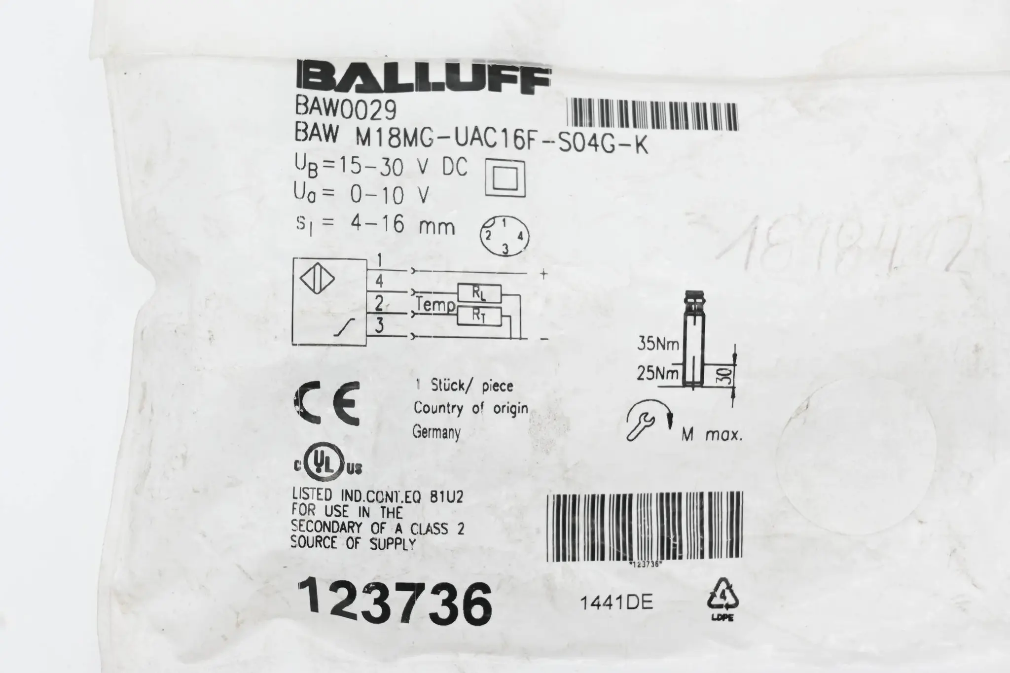 Produktfoto 1 von Balluff BAW0029 Induktiver Sensor BAW M18MG-UAC16F-S04G-K