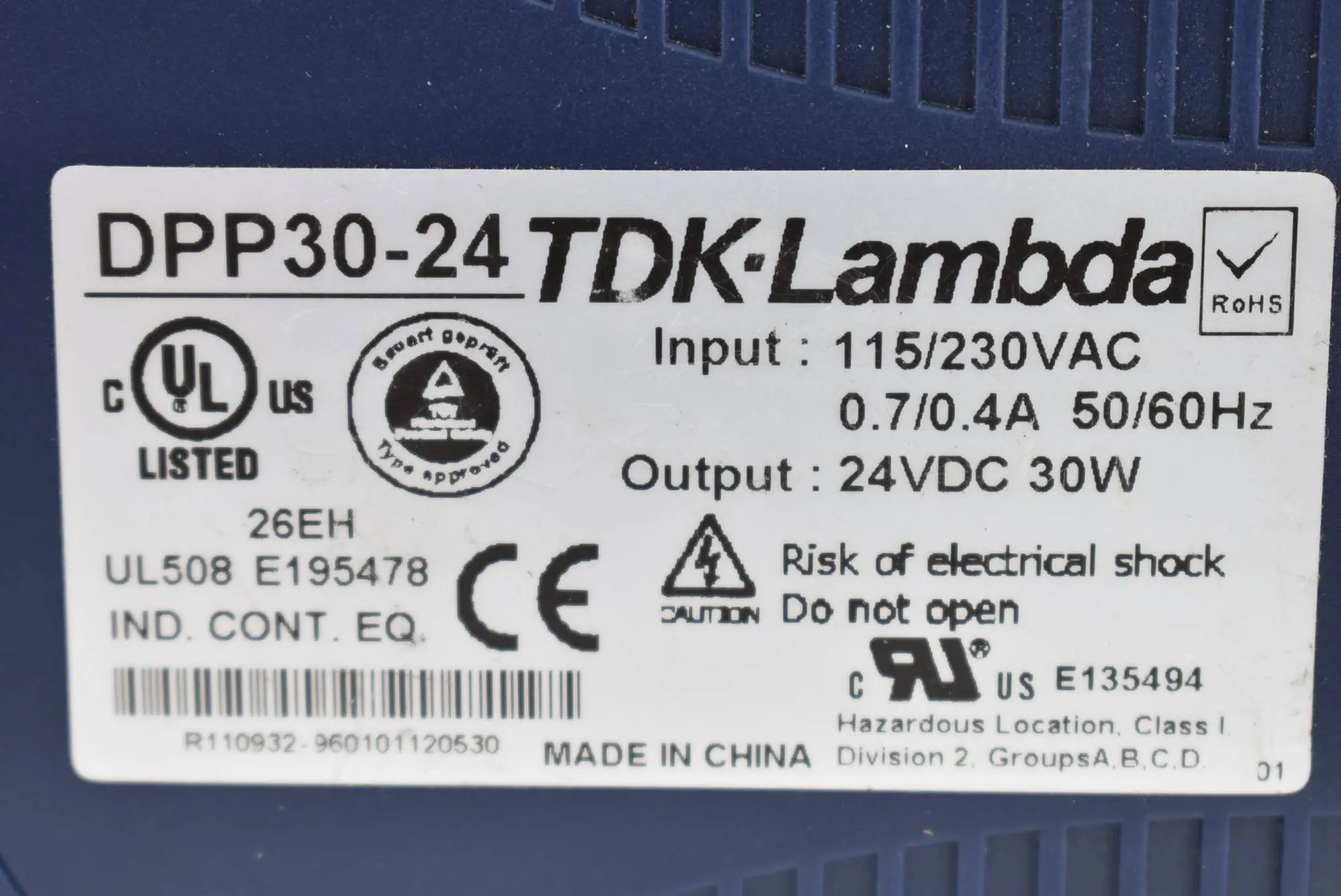 Produktfoto 1 von TDK-Lambda 115/230VAC 0,7/,04A 50/60Hz DPP30-24
