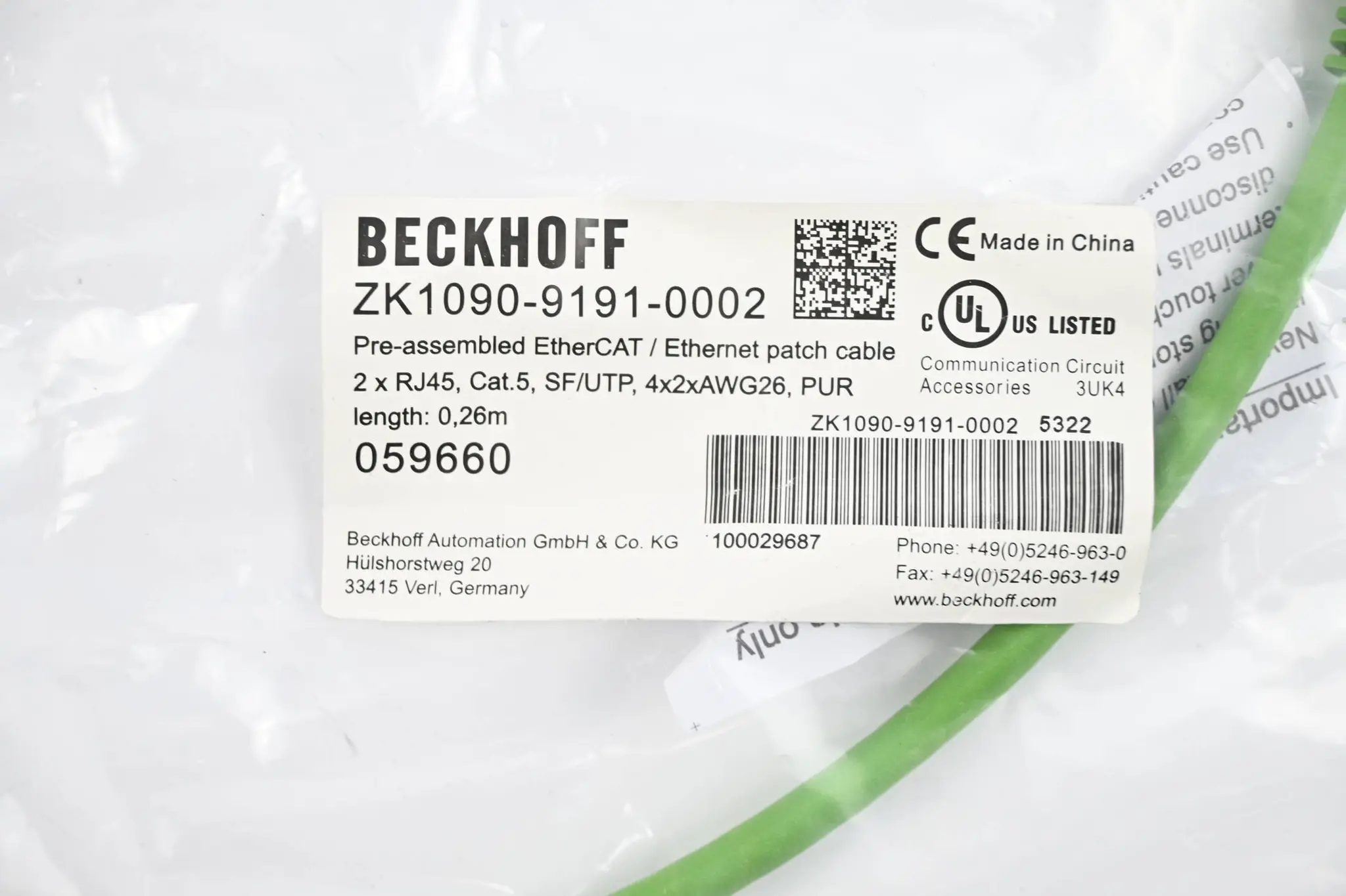 Produktfoto 1 von Beckhoff Ethernet / EtherCAT Patchkabel ZK1090-9191-0002 ( 0,26m )