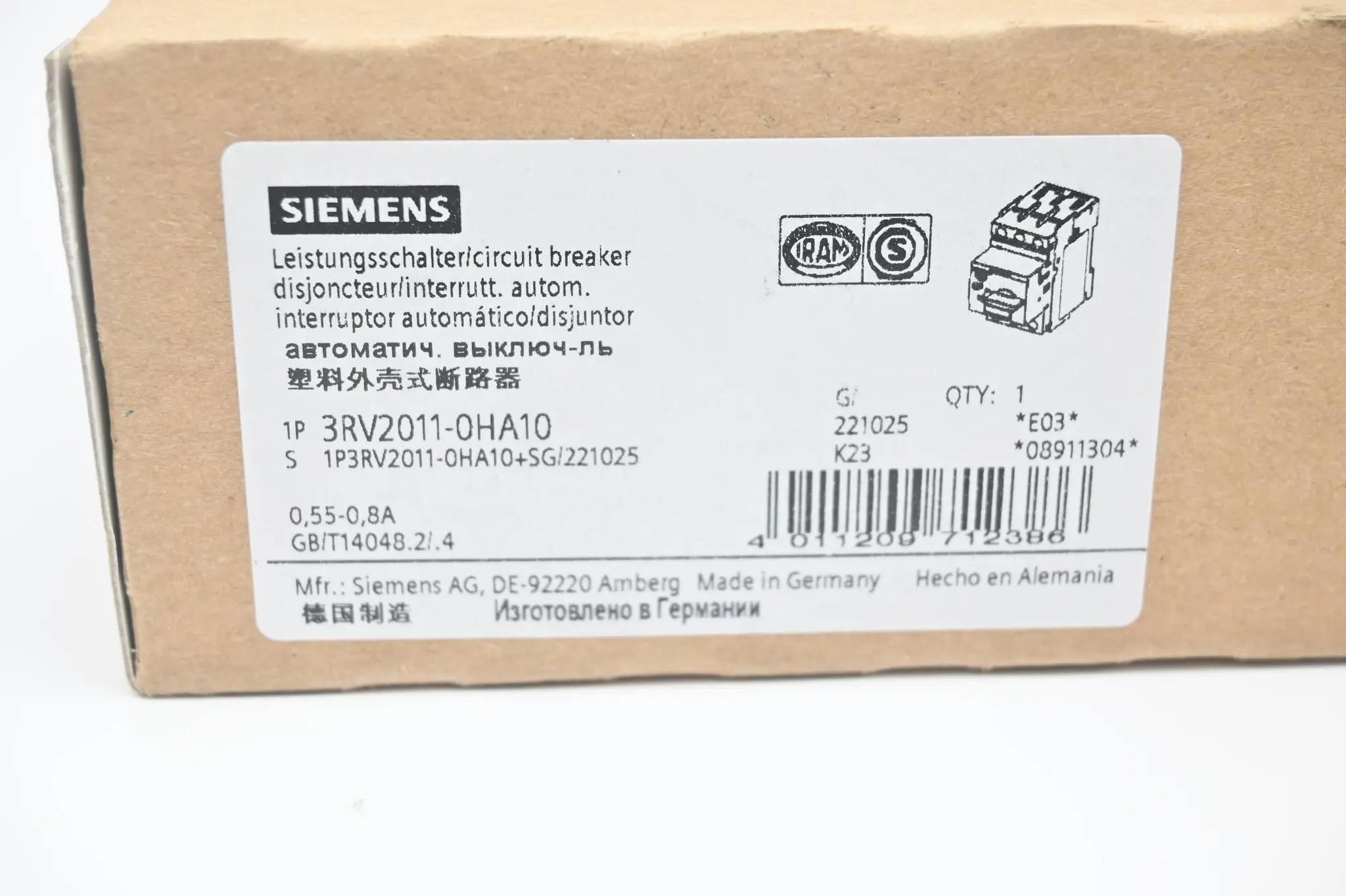 Produktfoto 1 von Siemens Sirius Leistungsschalter 3RV2011-0HA10 ( 3RV2 011-0HA10 )