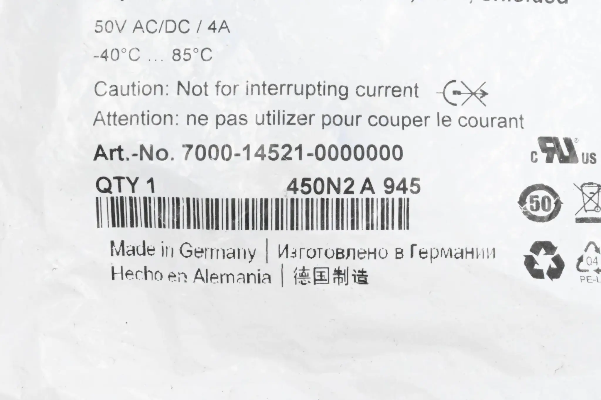 Produktfoto 1 von Murr Elektronik 7000-14521-0000000 Schneidklemmanschluss