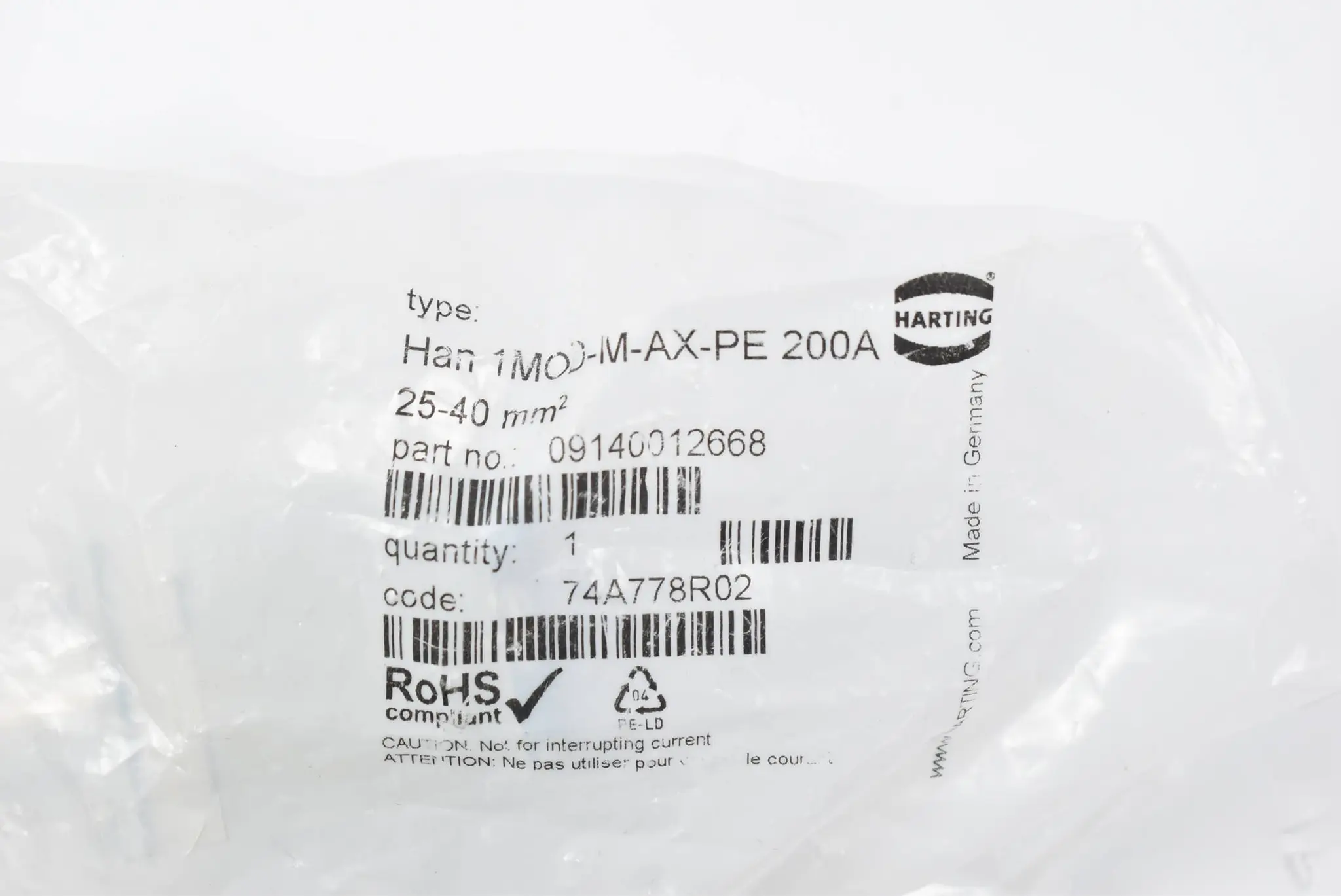 Produktfoto 1 von Harting Axial Modul HAN 1MOD-M-AX-PE 200A ( 09140012668 )