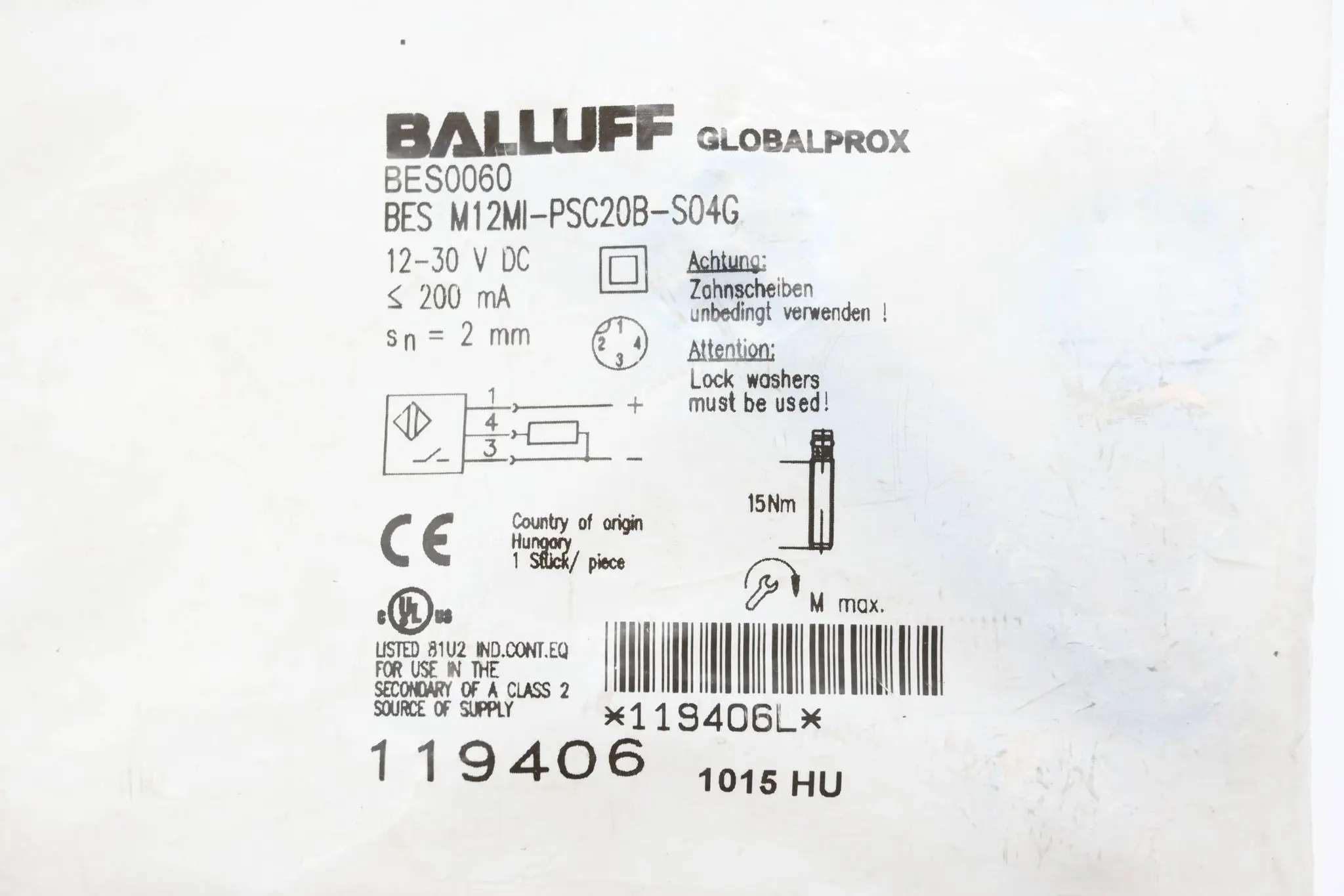 Produktfoto 1 von Balluff BES0060 induktiver Standardsensor BES M12MI-PSC20B-S04G