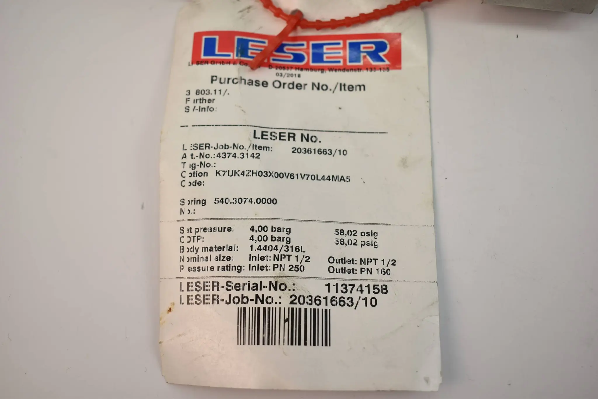 Produktfoto 1 von Leser Sicherheitsventil 4374.3142
