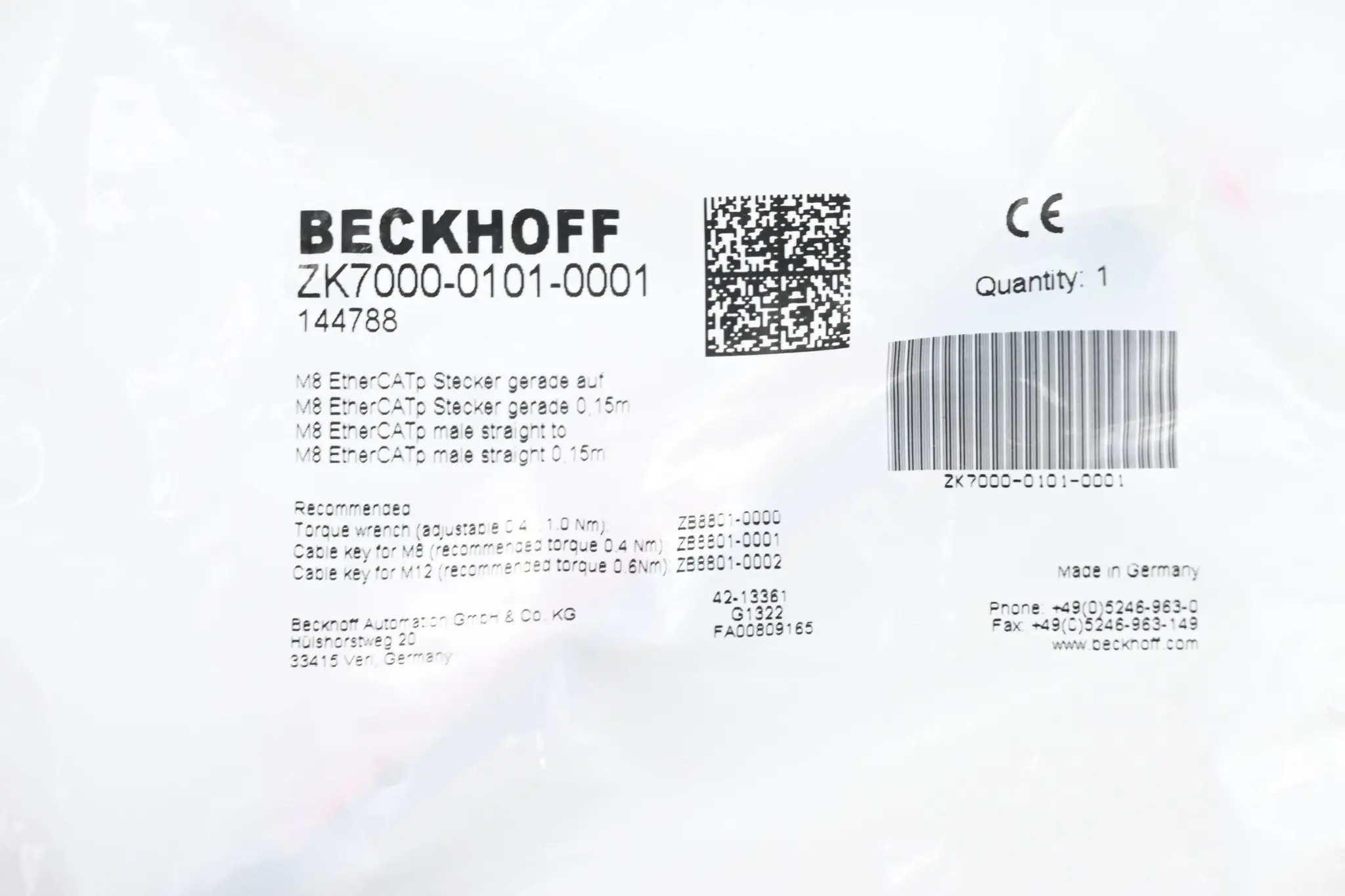 Produktfoto 1 von Beckhoff EtherCAT-P Kabel ZK7000-0101-0001 ( 144788 ) 0,15m