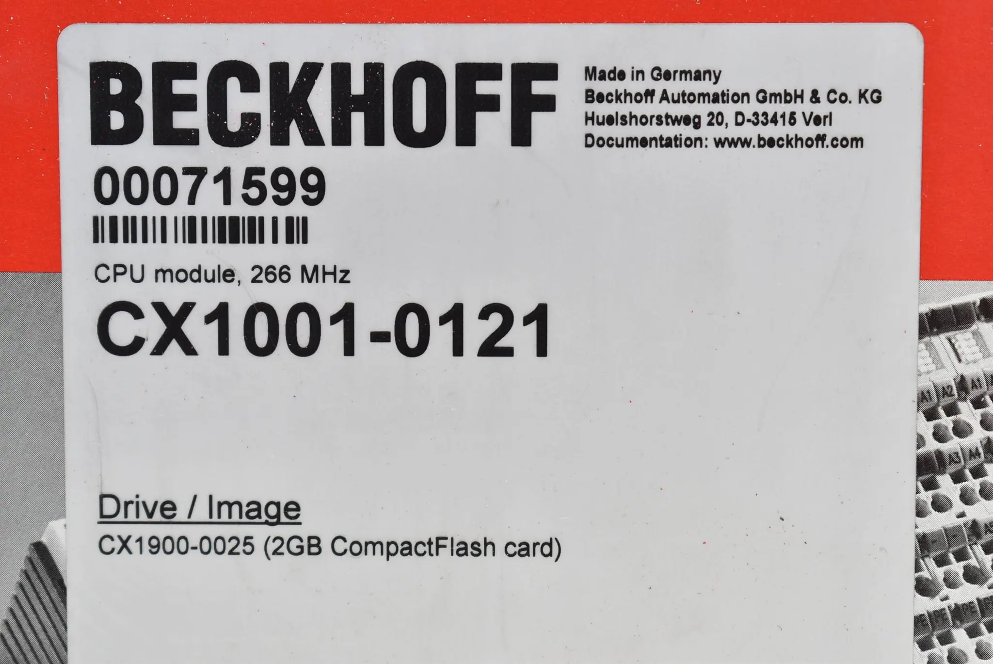 Produktfoto 1 von Beckhoff CPU Module 266 MHz CX1001-0121 inkl. CX1900-0025 2 GB CompactFlash card