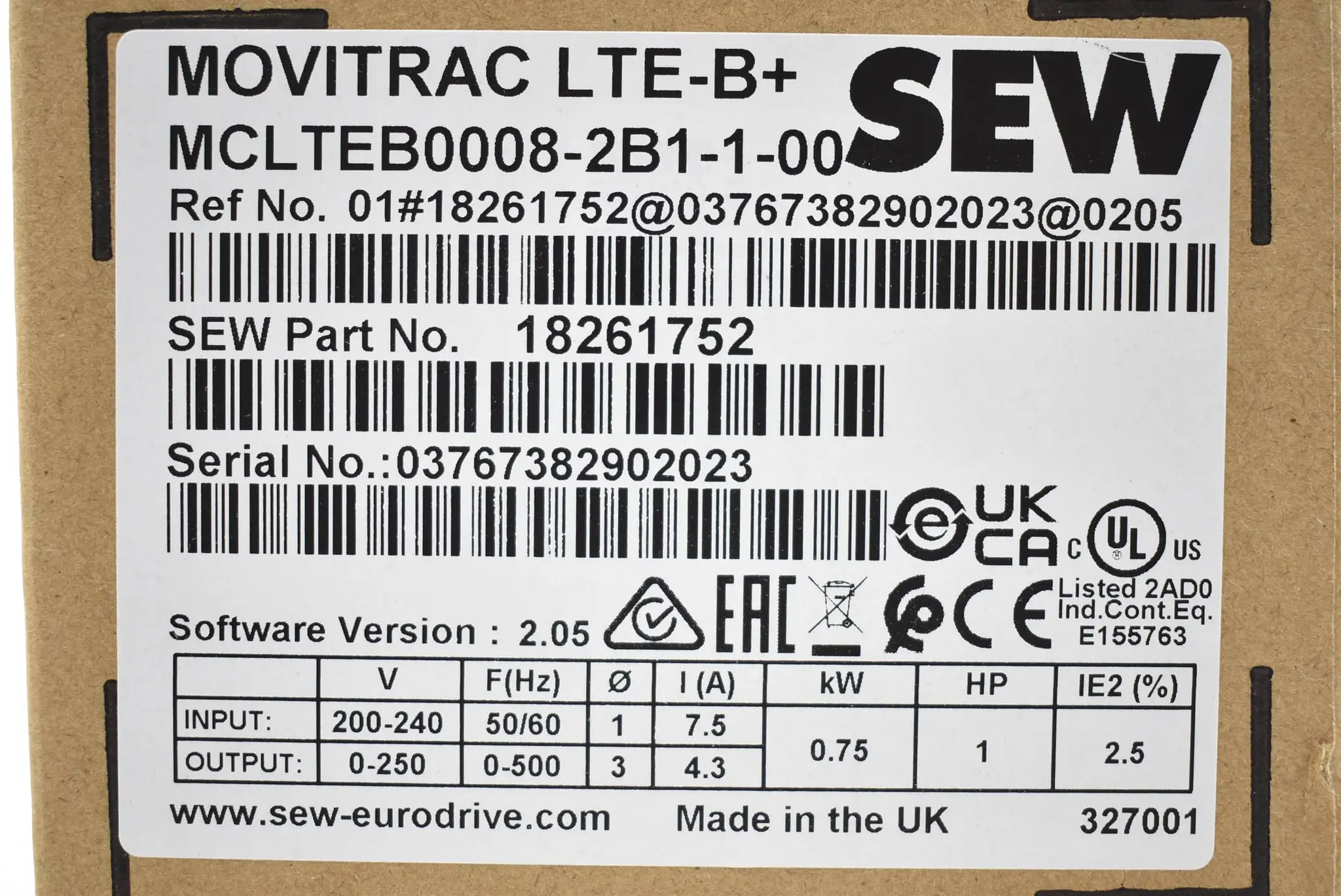 Produktfoto 1 von SEW -Eurodrive Movitrac LTE-B+ MCLTEB0008-2B1-1-00 ( 18261752 ) 0,75kW