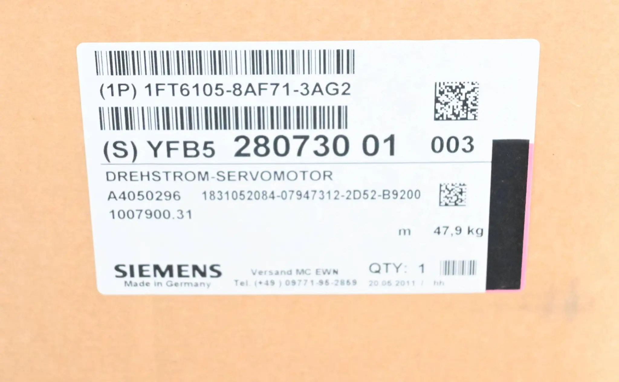 Produktfoto 1 von Siemens Drehstrom Servomotor 1FT6105-8AF71-3AG2 ( 1FT6 105-8AF71-3AG2 )
