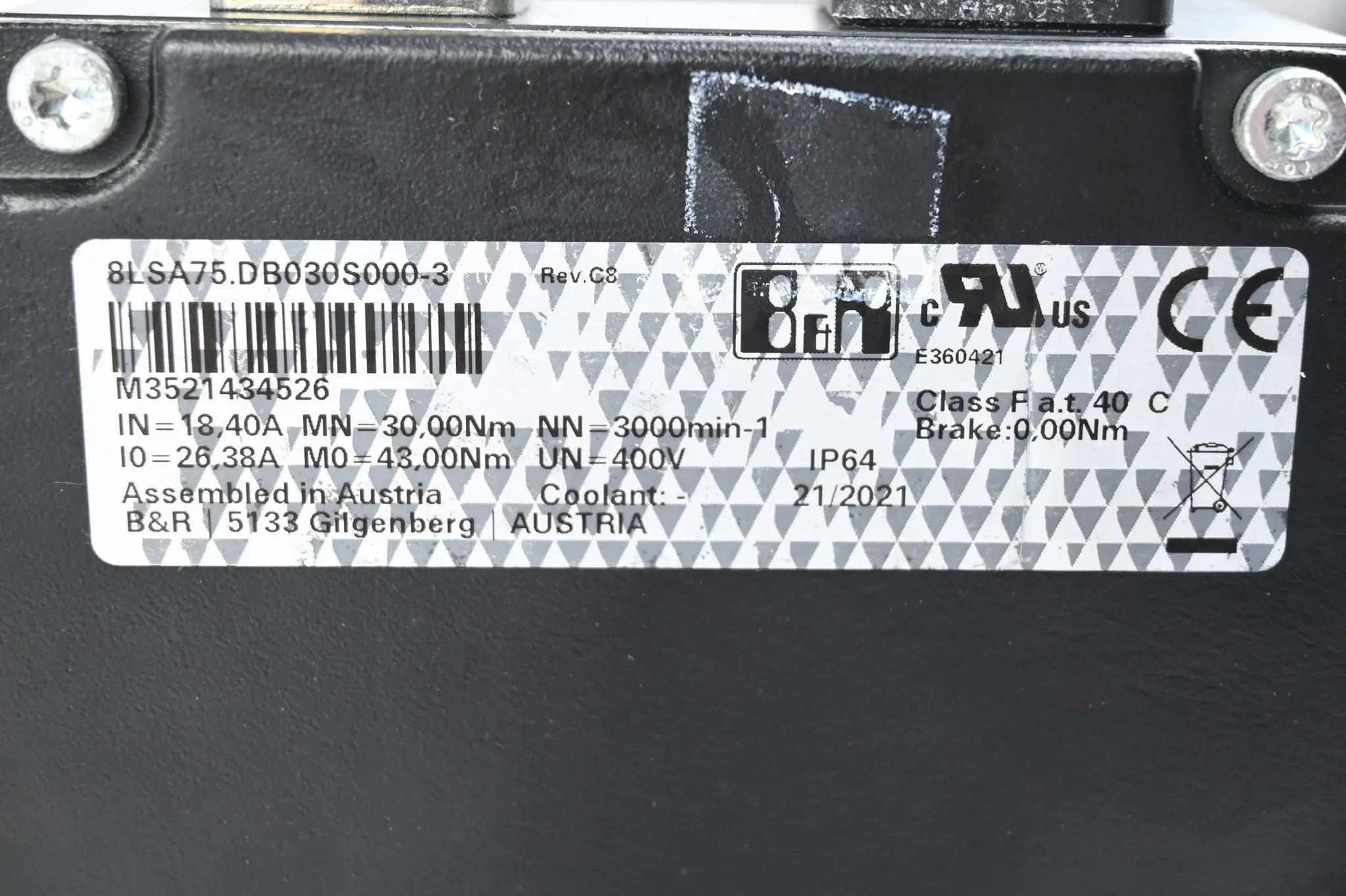 Produktfoto 1 von B&R Automation Servomotor 8LSA75.DB030S000-3 Rev. C8