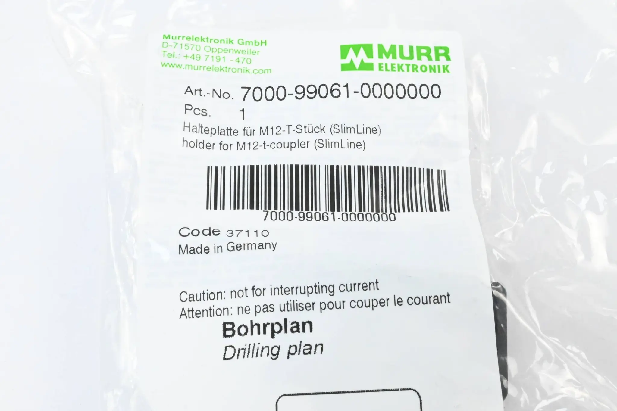 Produktfoto 1 von Murr Elektronik Halteplatte für M12-T-Stück SlimLine 7000-99061-0000000