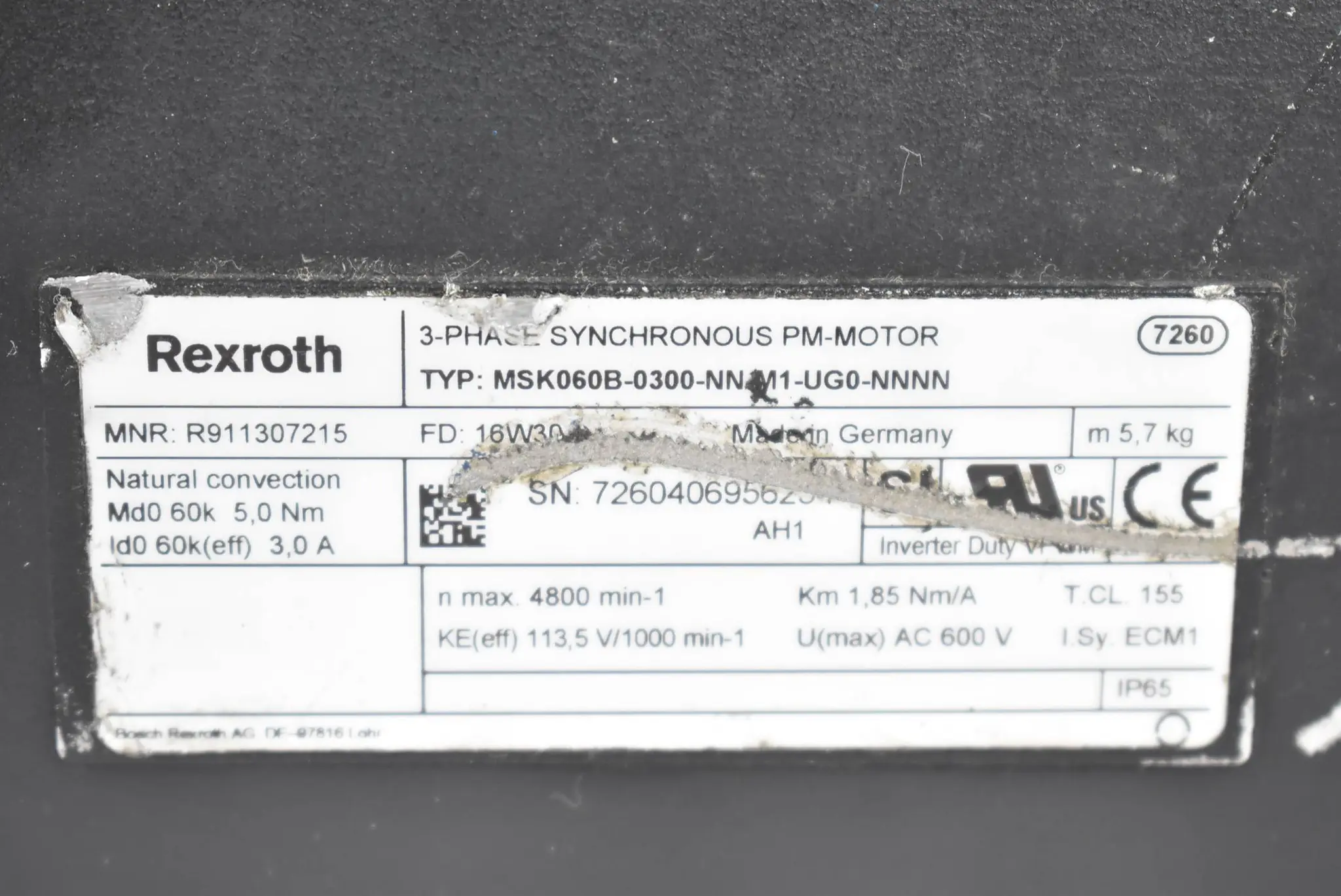 Produktfoto 1 von Rexroth Servomotor 3,0A  5,0Nm 4800rpm MSK060B-0300-NN-M1-UG0-NNNN ( R911307215 )
