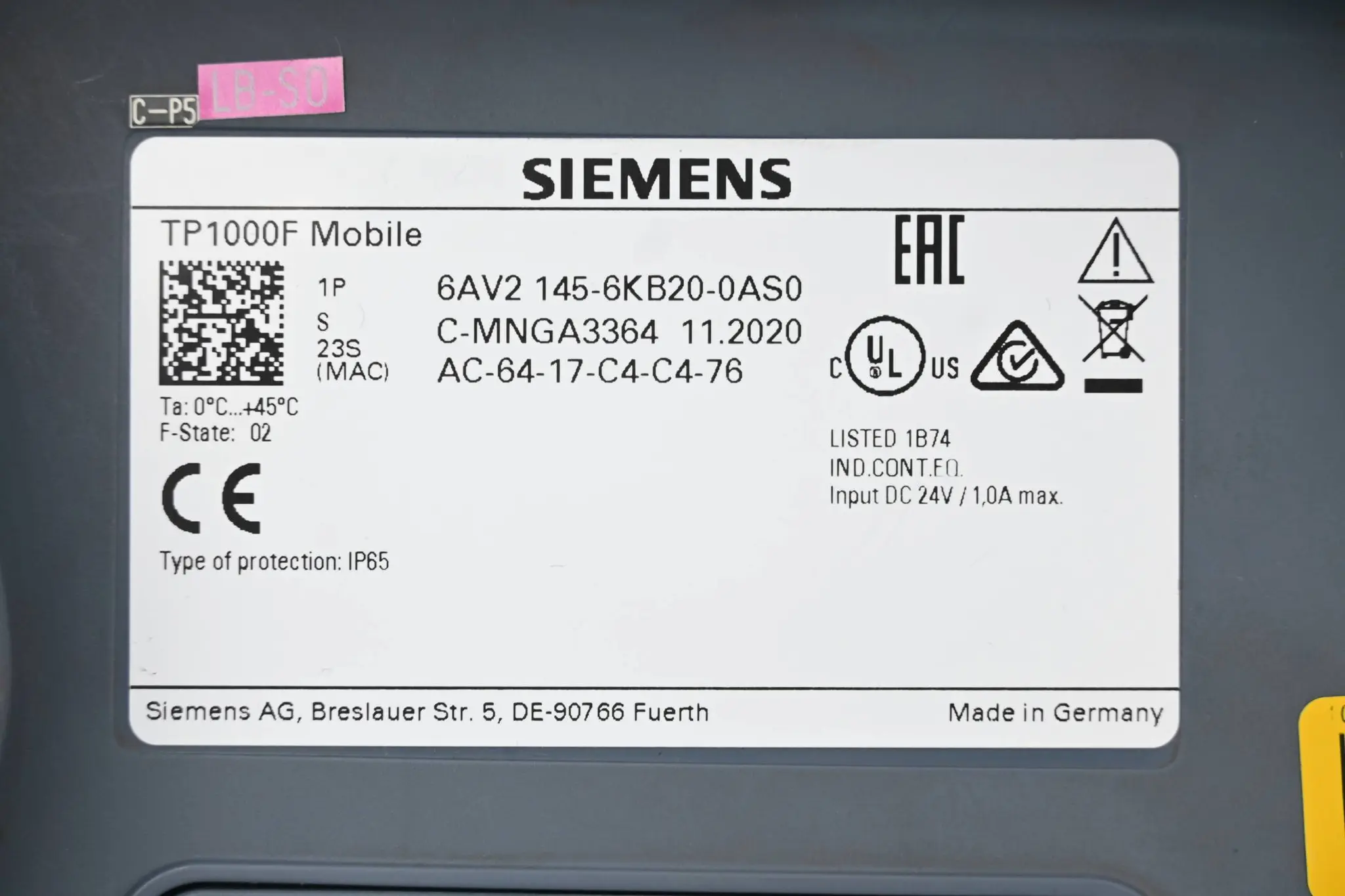 Produktfoto 1 von Siemens Simatic HMI TP1000F Mobile 6AV2145-6KB20-0AS0 ( 6AV2 145-6KB20-0AS0 ) E2