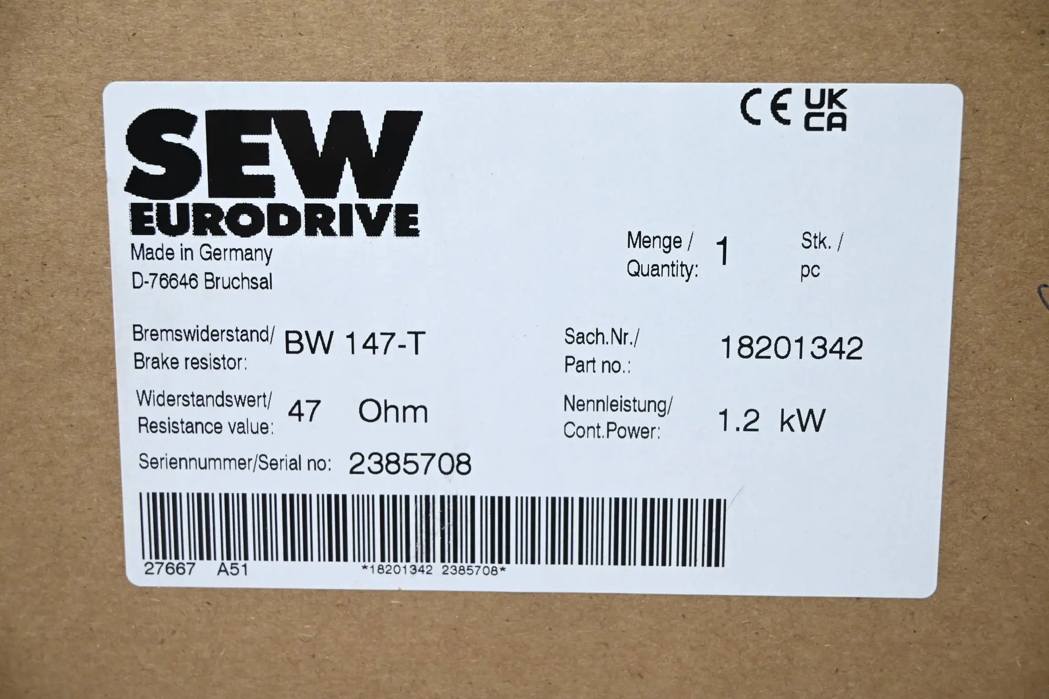 Produktfoto 1 von SEW-Eurodrive Bremswiderstand BW 147-T ( 18201342 )
