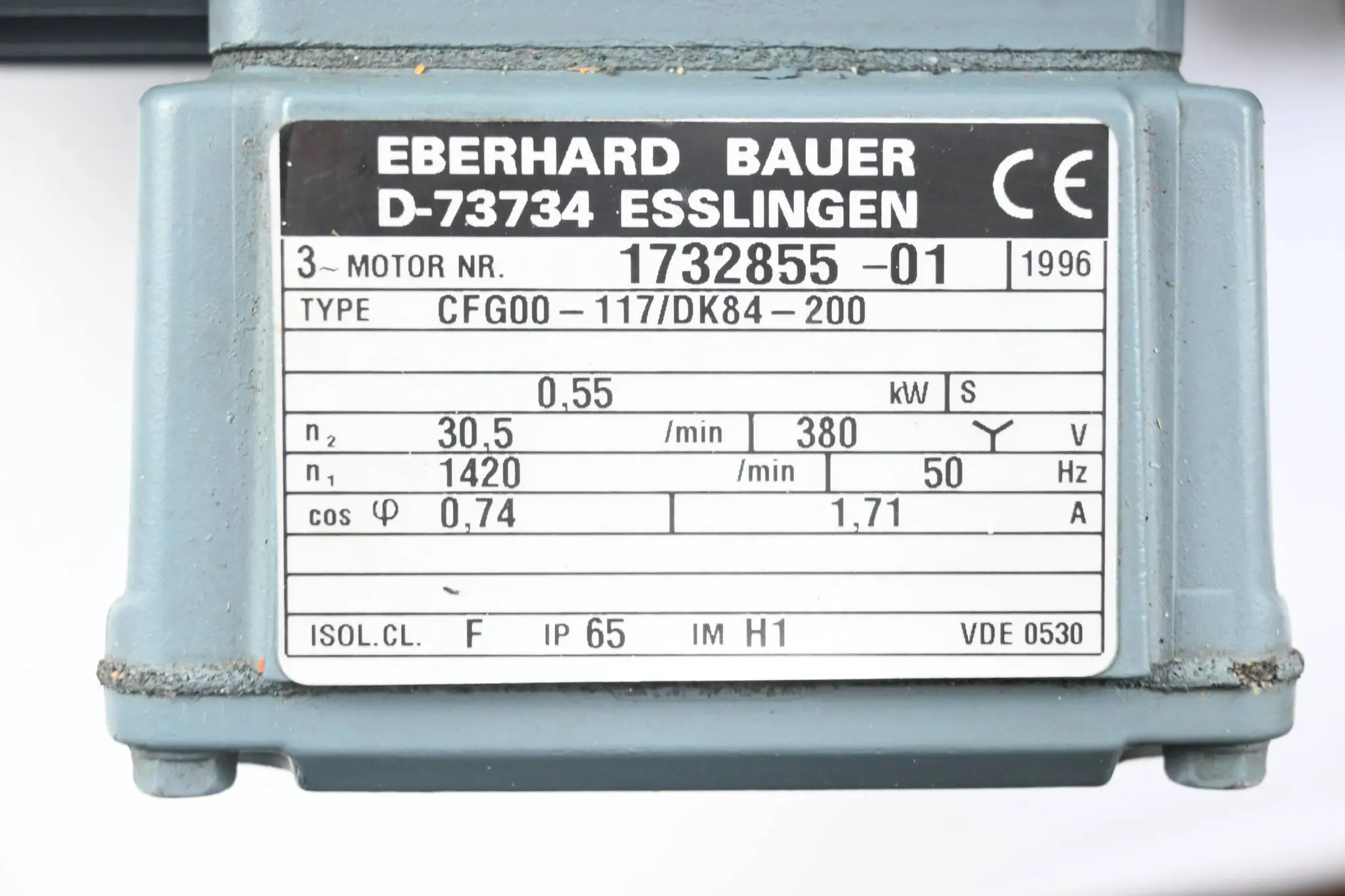 Produktfoto 1 von Eberhard Bauer Getriebemotor CFG00-117/DK84-200 ( 0,55kW 1,71A 1420/min )